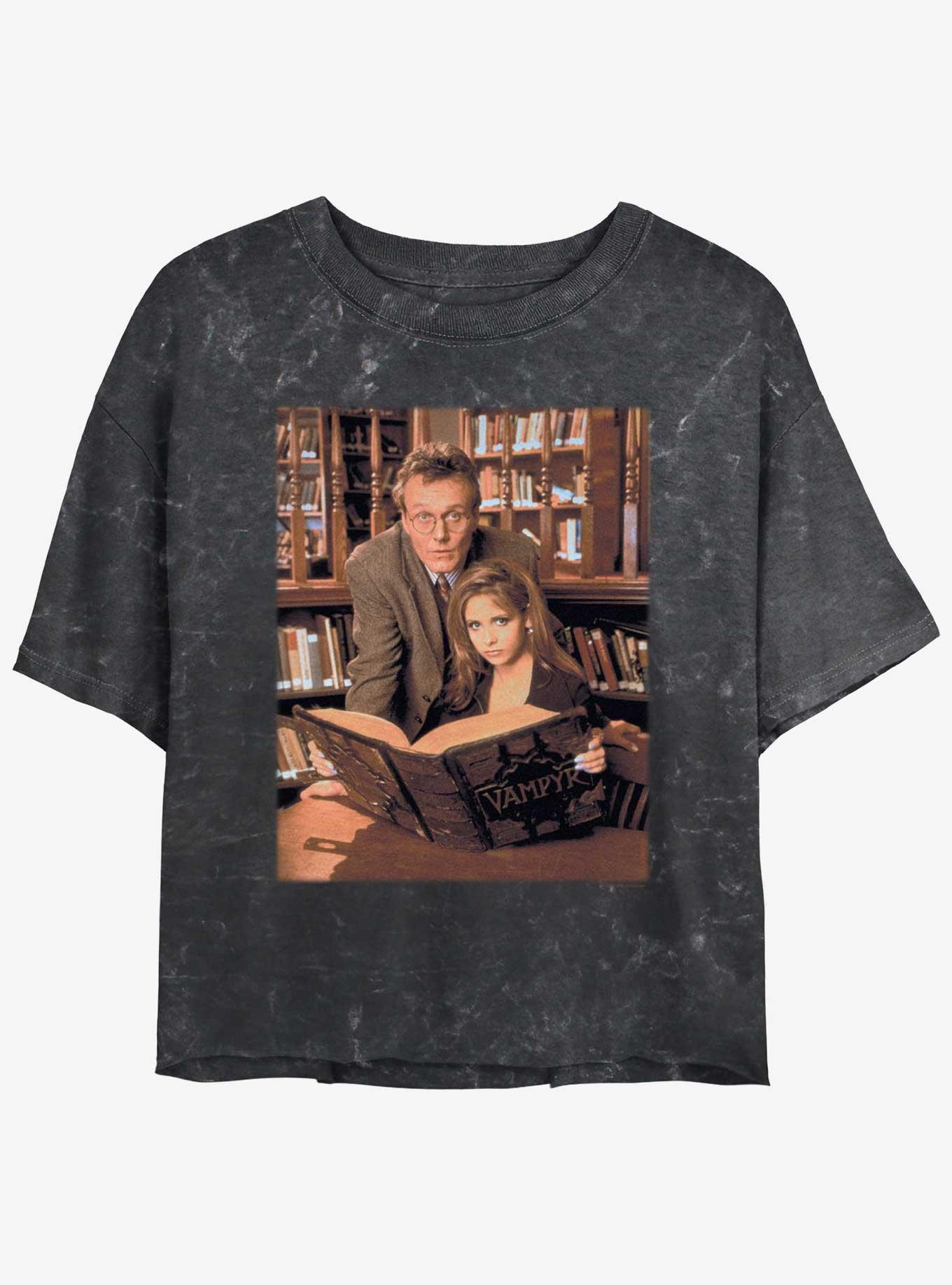Buffy The Vampire Slayer Buffy Book Mineral Wash Womens Crop T-Shirt, BLACK, hi-res