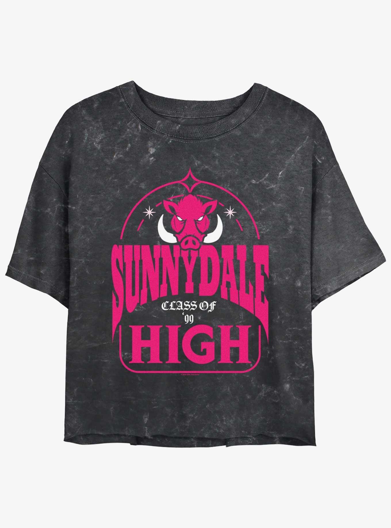 Buffy The Vampire Slayer Sunnydale High Mineral Wash Womens Crop T-Shirt, BLACK, hi-res