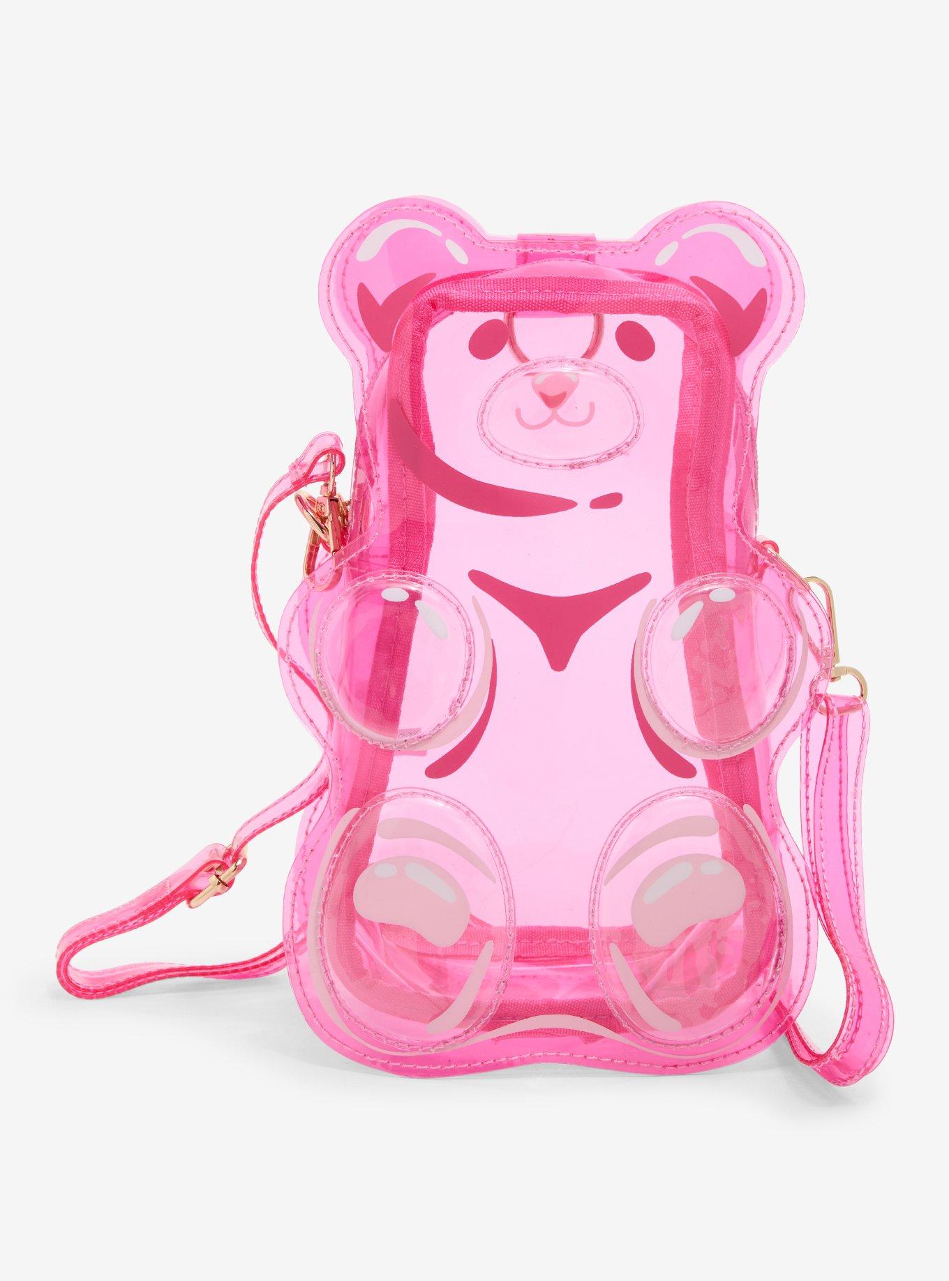 Pink Candy Bear Translucent Figural Crossbody Bag, , hi-res