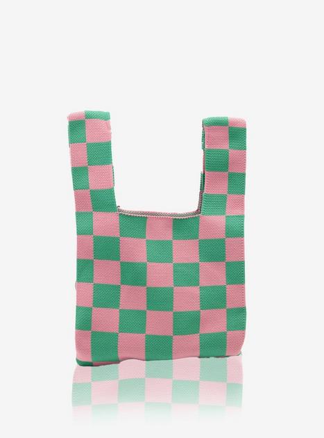 Pink & Green Checker Knit Tote Bag | Hot Topic