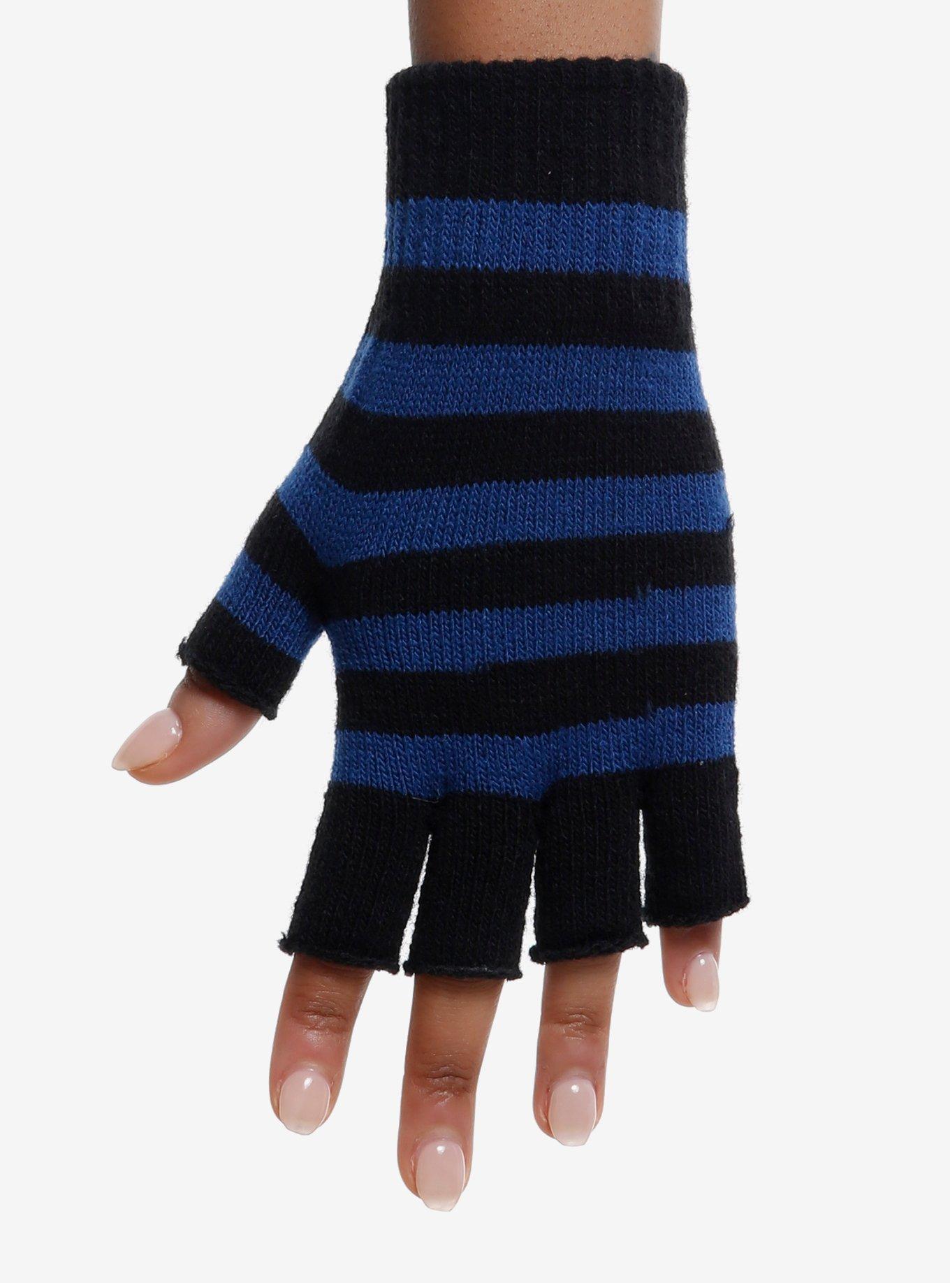 Black & Blue Stripe Fingerless Gloves | Hot Topic