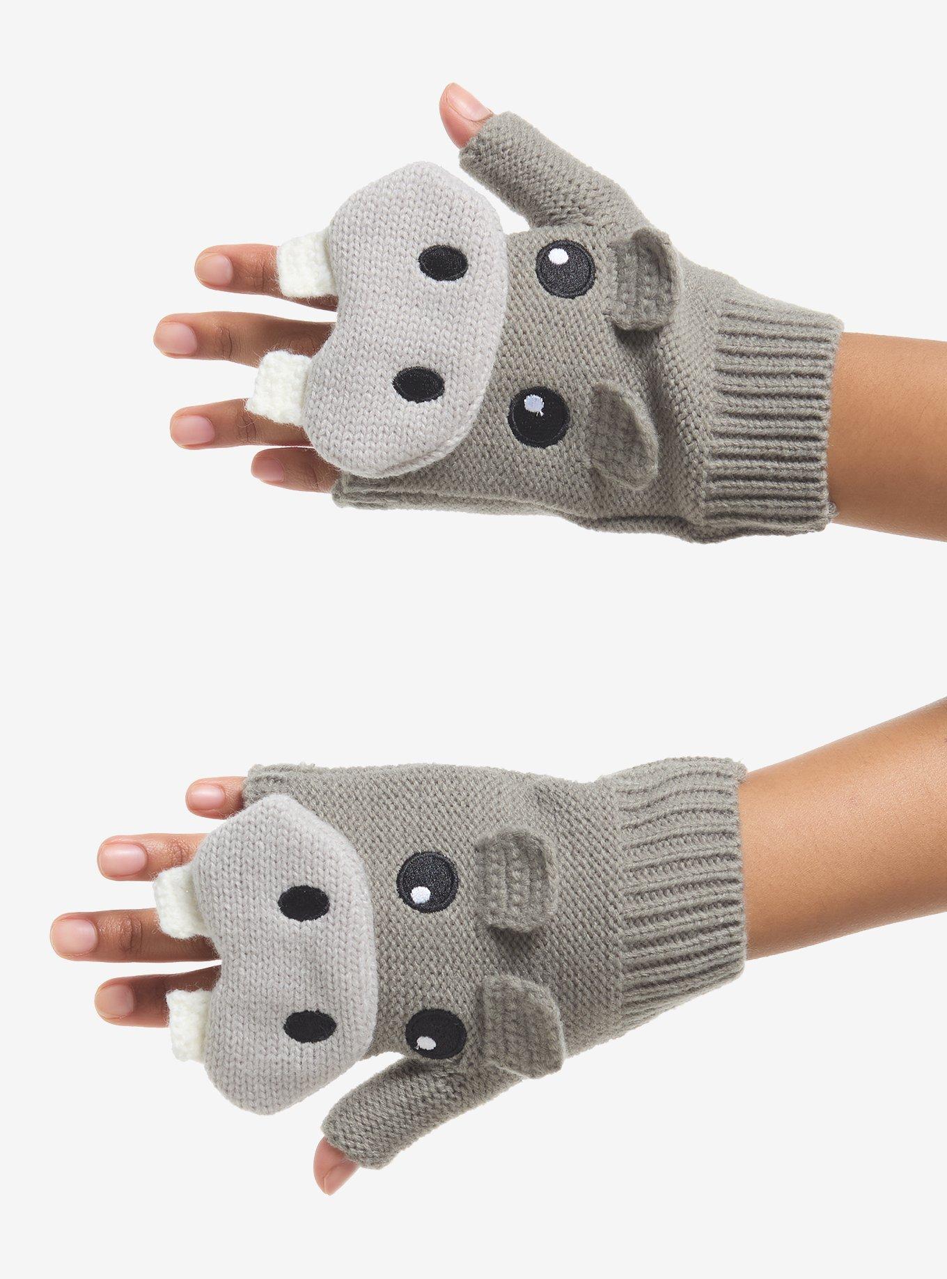 Hippo Figural Knit Fingerless Gloves, , hi-res