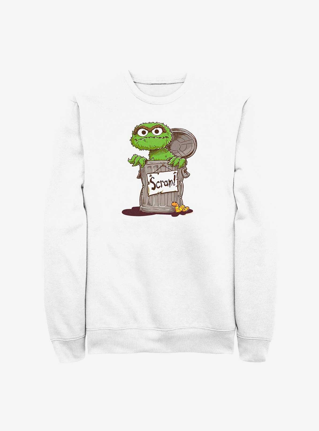 Sesame Street Oscar Scram Sign Sweatshirt, WHITE, hi-res