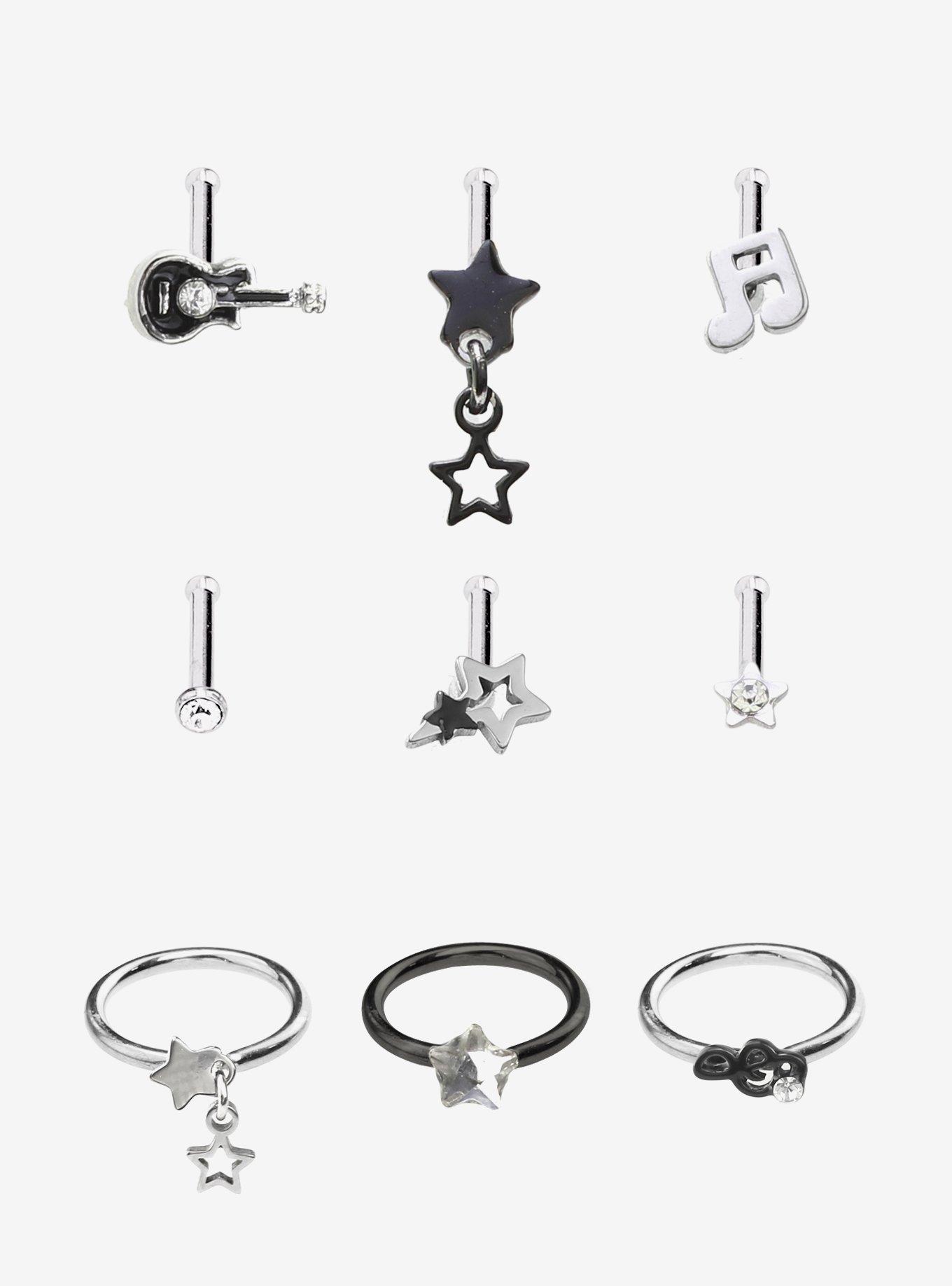 Steel Guitar Star Nose Stud & Hoop 9 Pack, , hi-res