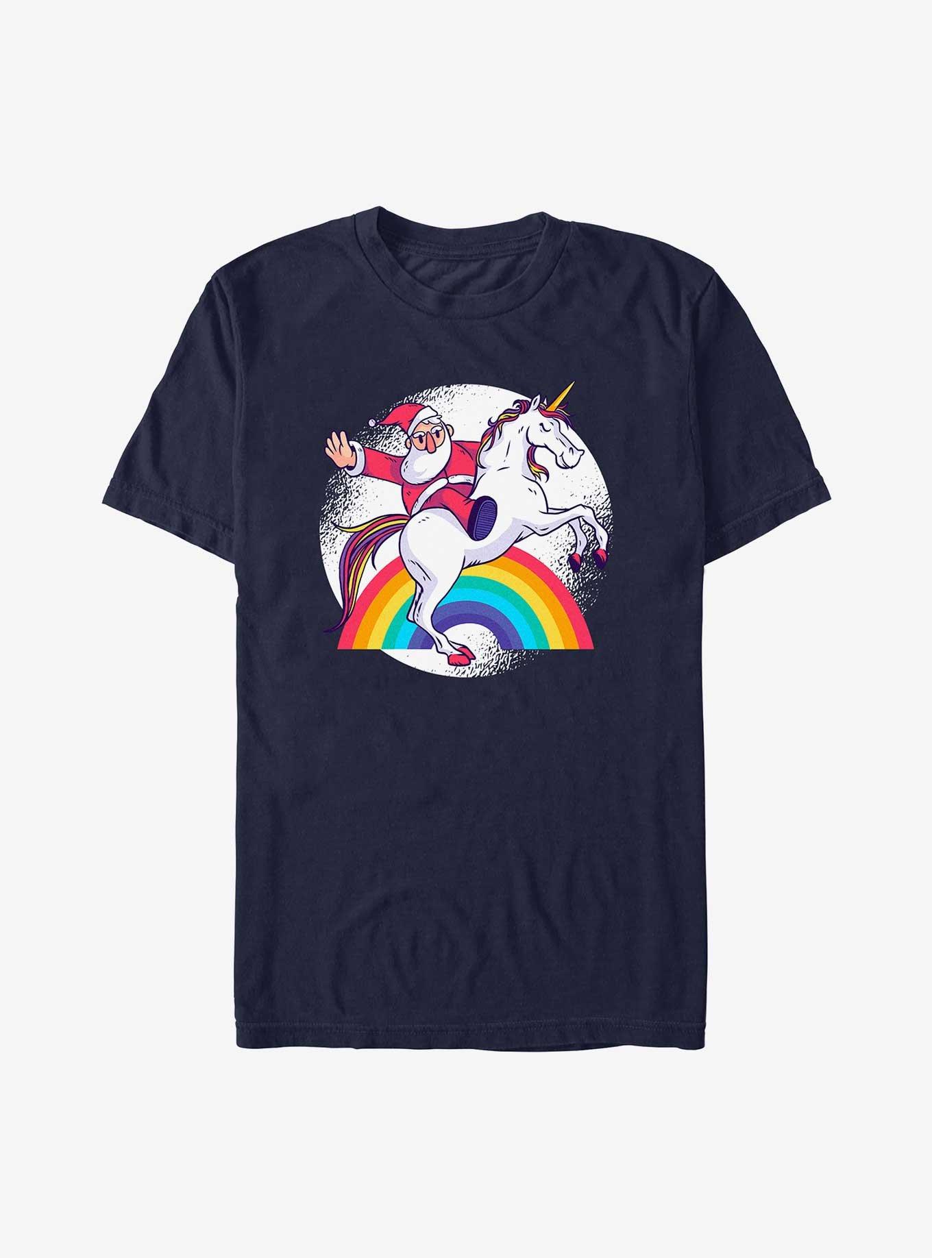 Santa Unicorn Rainbow Christmas T-Shirt, , hi-res