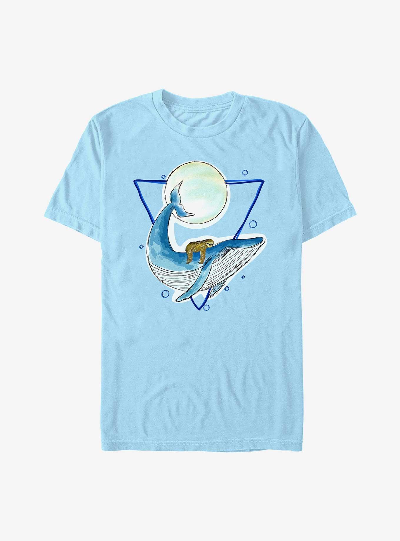 Moon Light Sloth On Whale T-Shirt, LT BLUE, hi-res