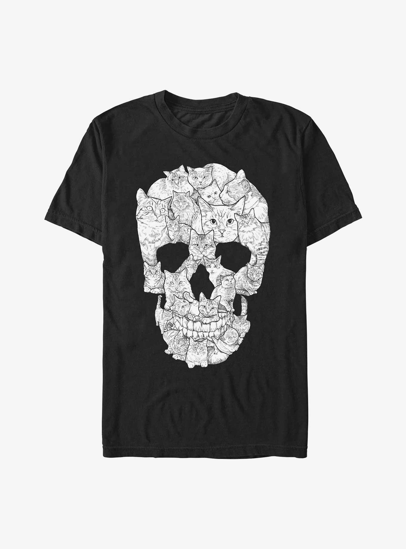 Sketchy Cat Skull T-Shirt, BLACK, hi-res