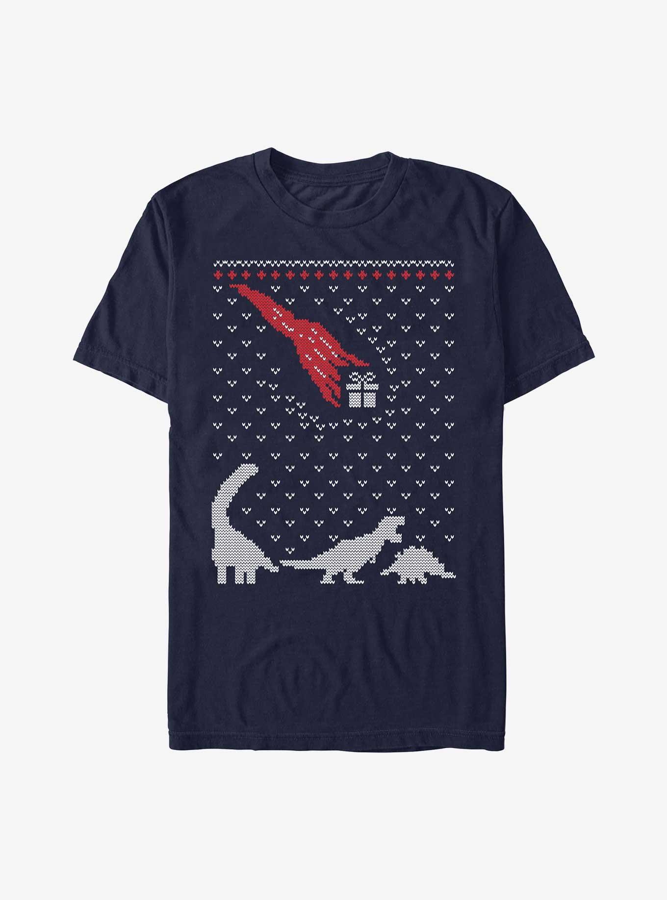 Dino Gift Meteor Ugly Christmas Sweater T-Shirt, NAVY, hi-res