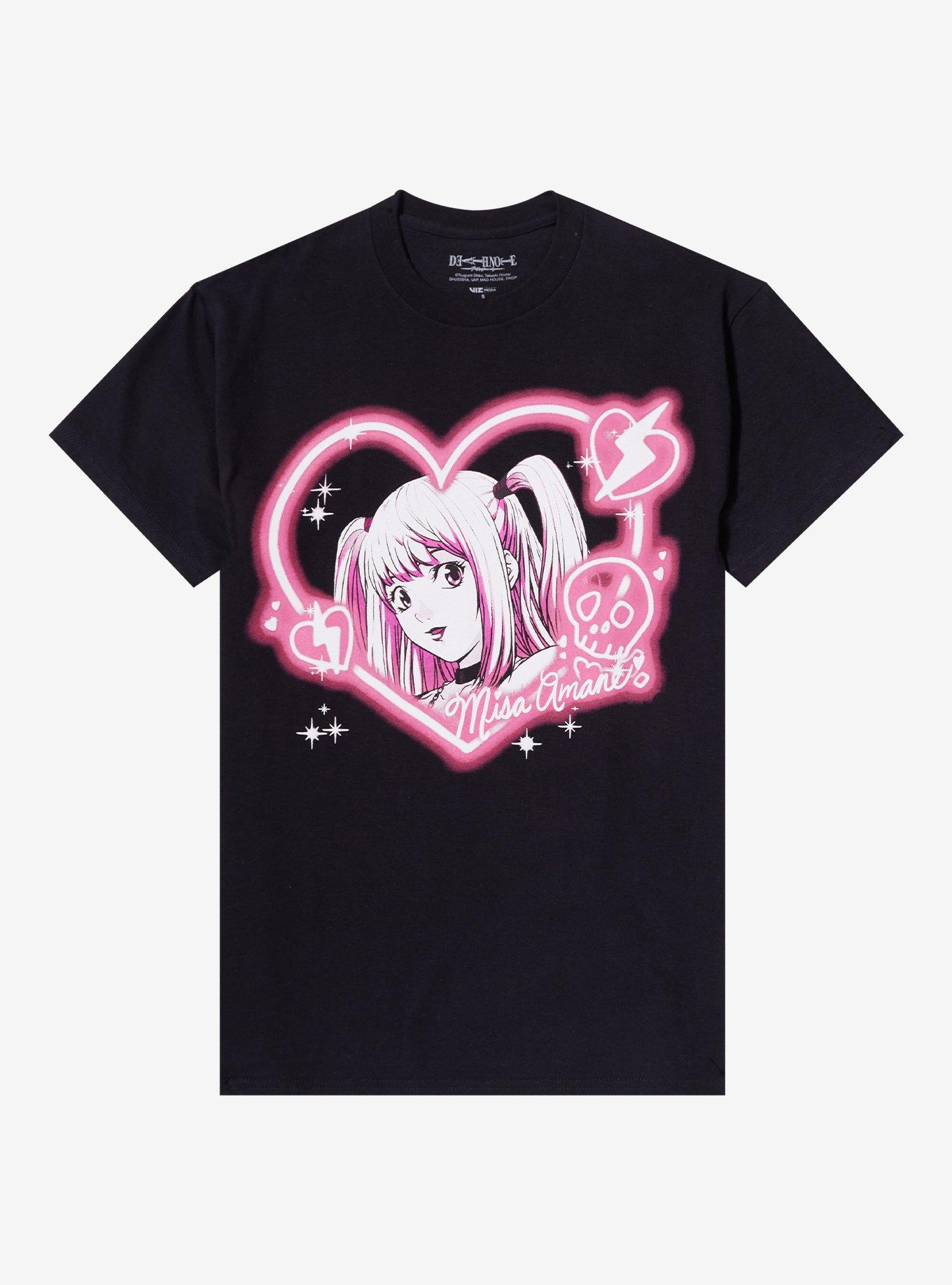 Death Note Misa Neon Pink Heart Boyfriend Fit Girls T-Shirt, NEON PINK, hi-res