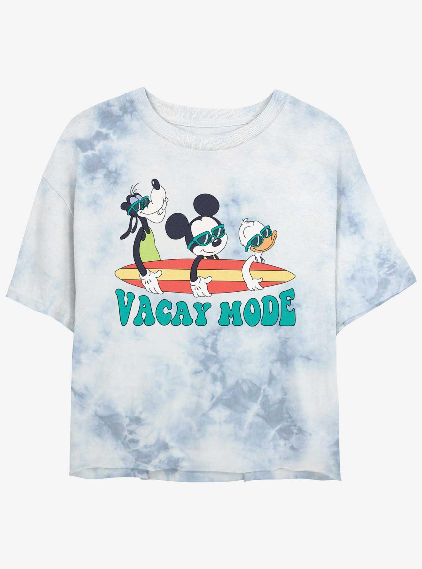 Disney Mickey Mouse Vacay Mode Pals Womens Tie-Dye Crop T-Shirt, WHITEBLUE, hi-res