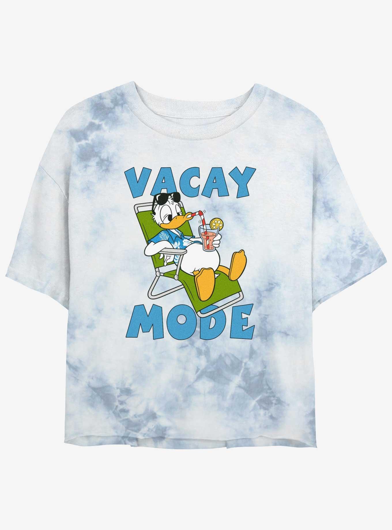 Disney Mickey Mouse Donald Vacay Mode Womens Tie-Dye Crop T-Shirt, WHITEBLUE, hi-res