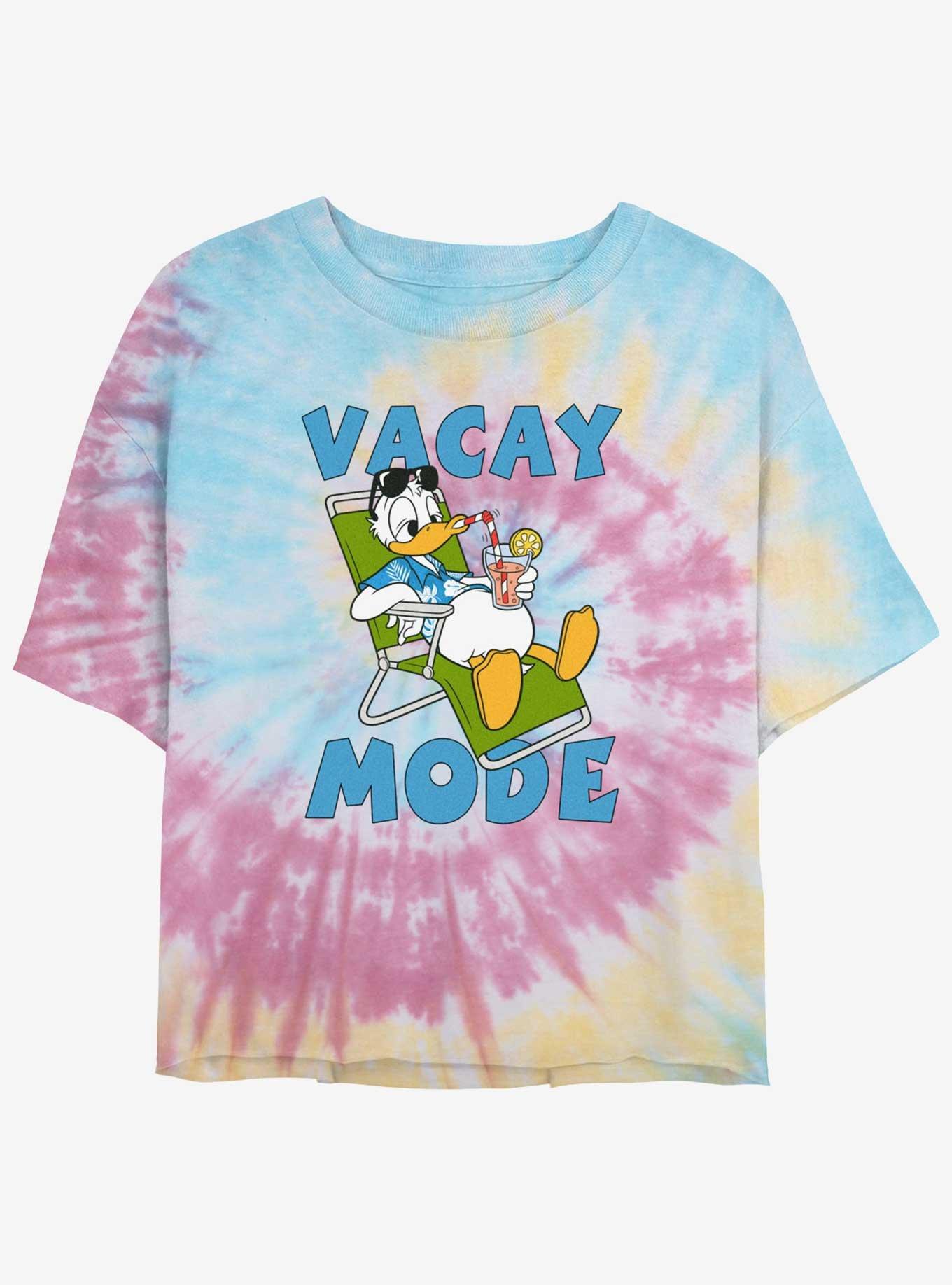 Disney Mickey Mouse Donald Vacay Mode Womens Tie-Dye Crop T-Shirt, BLUPNKLY, hi-res