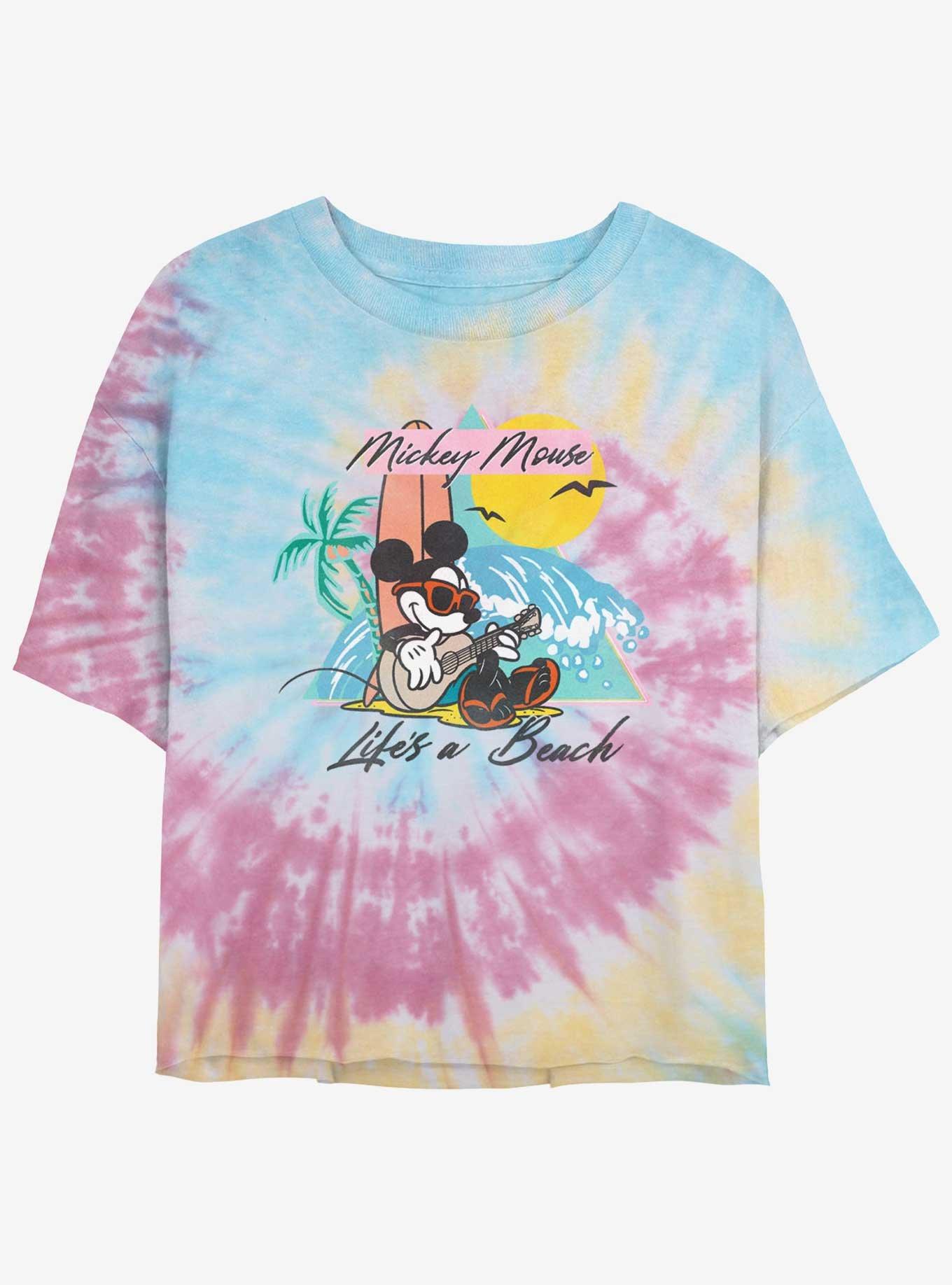 Disney Mickey Mouse Lifes A Beach Womens Tie-Dye Crop T-Shirt, BLUPNKLY, hi-res