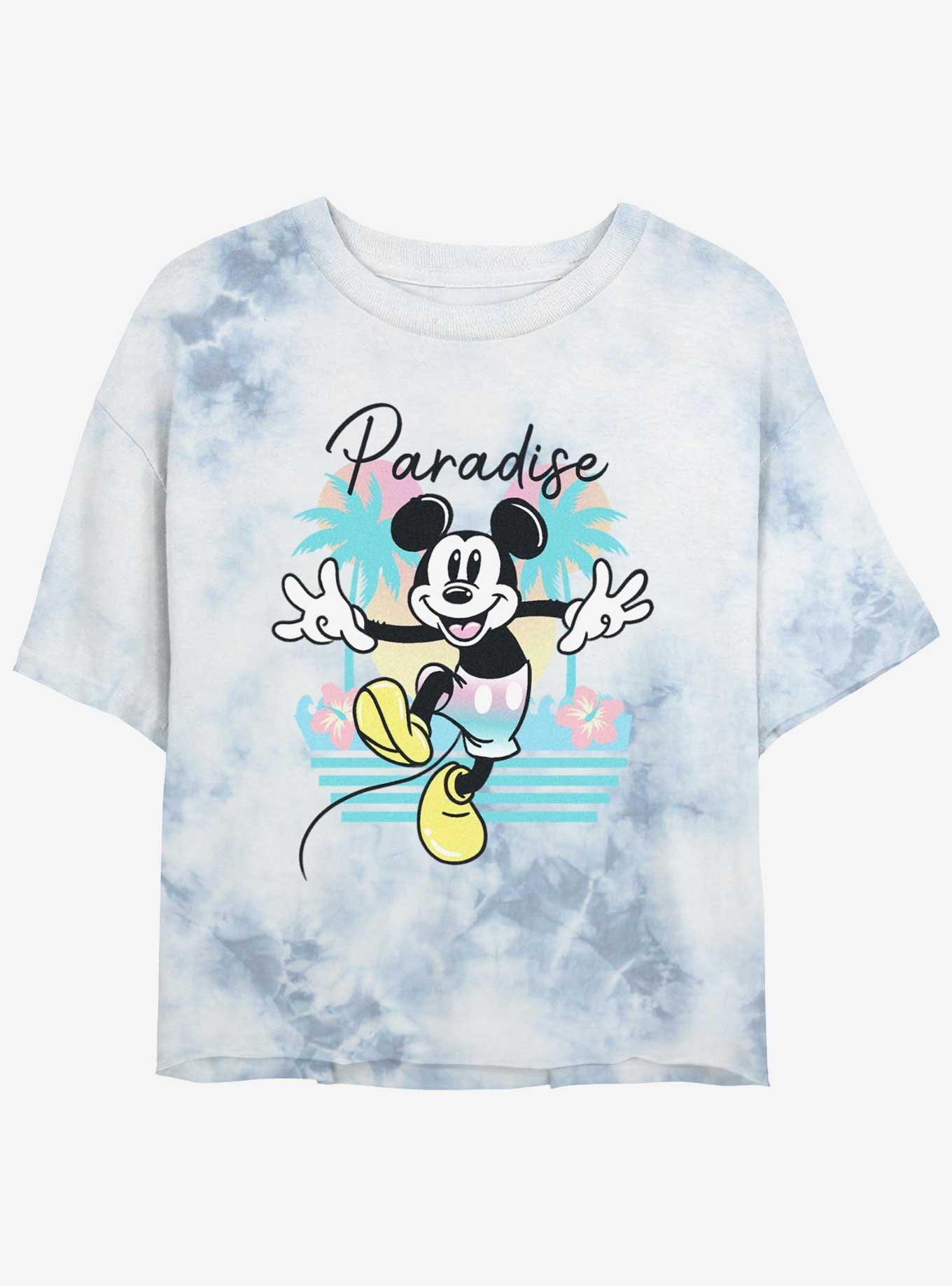 Disney Mickey Mouse Mickey In Paradise Womens Tie-Dye Crop T-Shirt, WHITEBLUE, hi-res