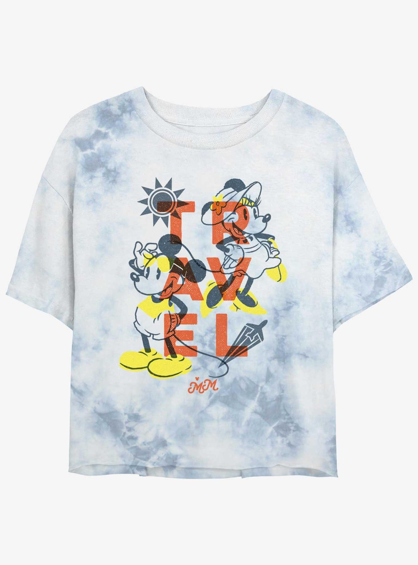 Disney Mickey Mouse With Minnie Travel Mood Womens Tie-Dye Crop T-Shirt, WHITEBLUE, hi-res
