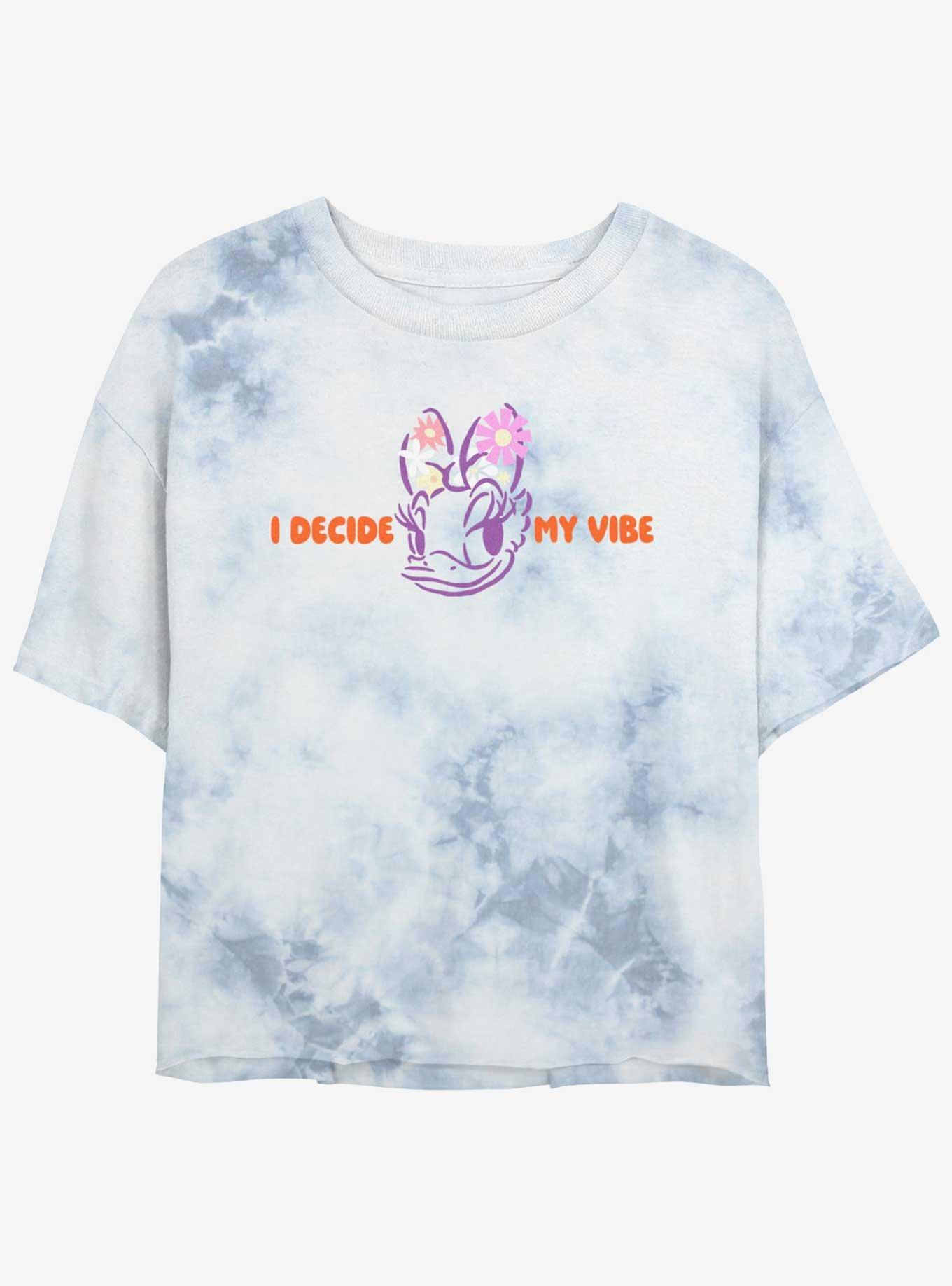 Disney Mickey Mouse I Decide My Vibe Daisy Womens Tie-Dye Crop T-Shirt, WHITEBLUE, hi-res