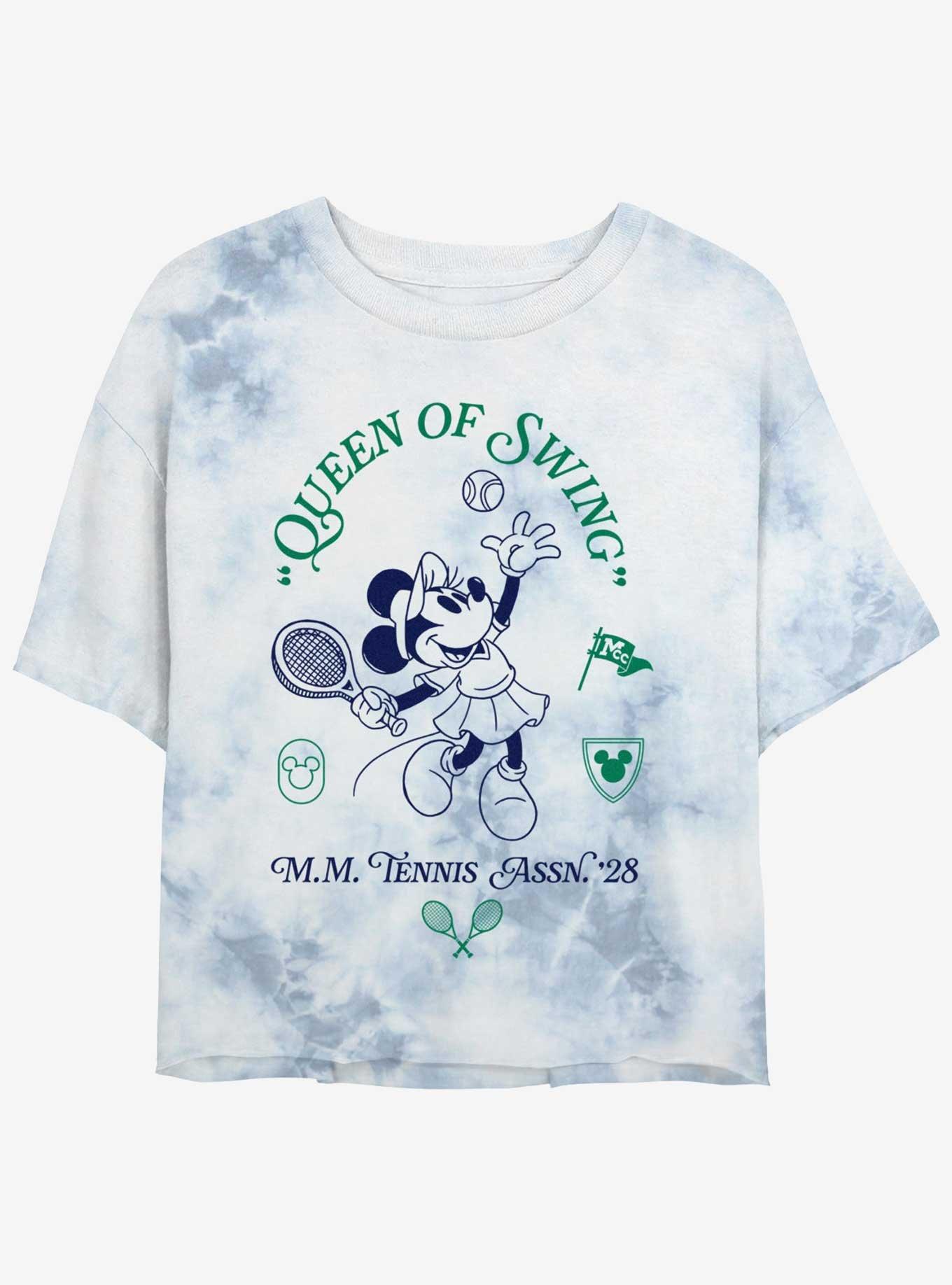 Disney Minnie Mouse Queen Of Swing Womens Tie-Dye Crop T-Shirt, WHITEBLUE, hi-res
