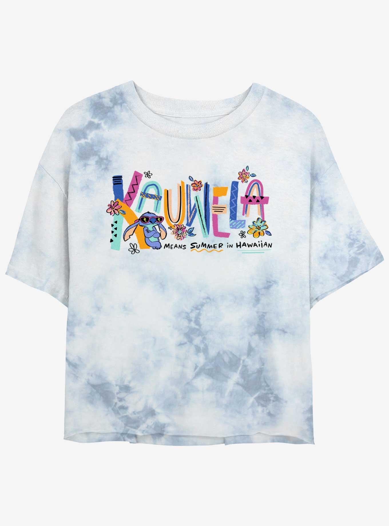 Disney Lilo & Stitch Kauwela Womens Tie-Dye Crop T-Shirt, WHITEBLUE, hi-res