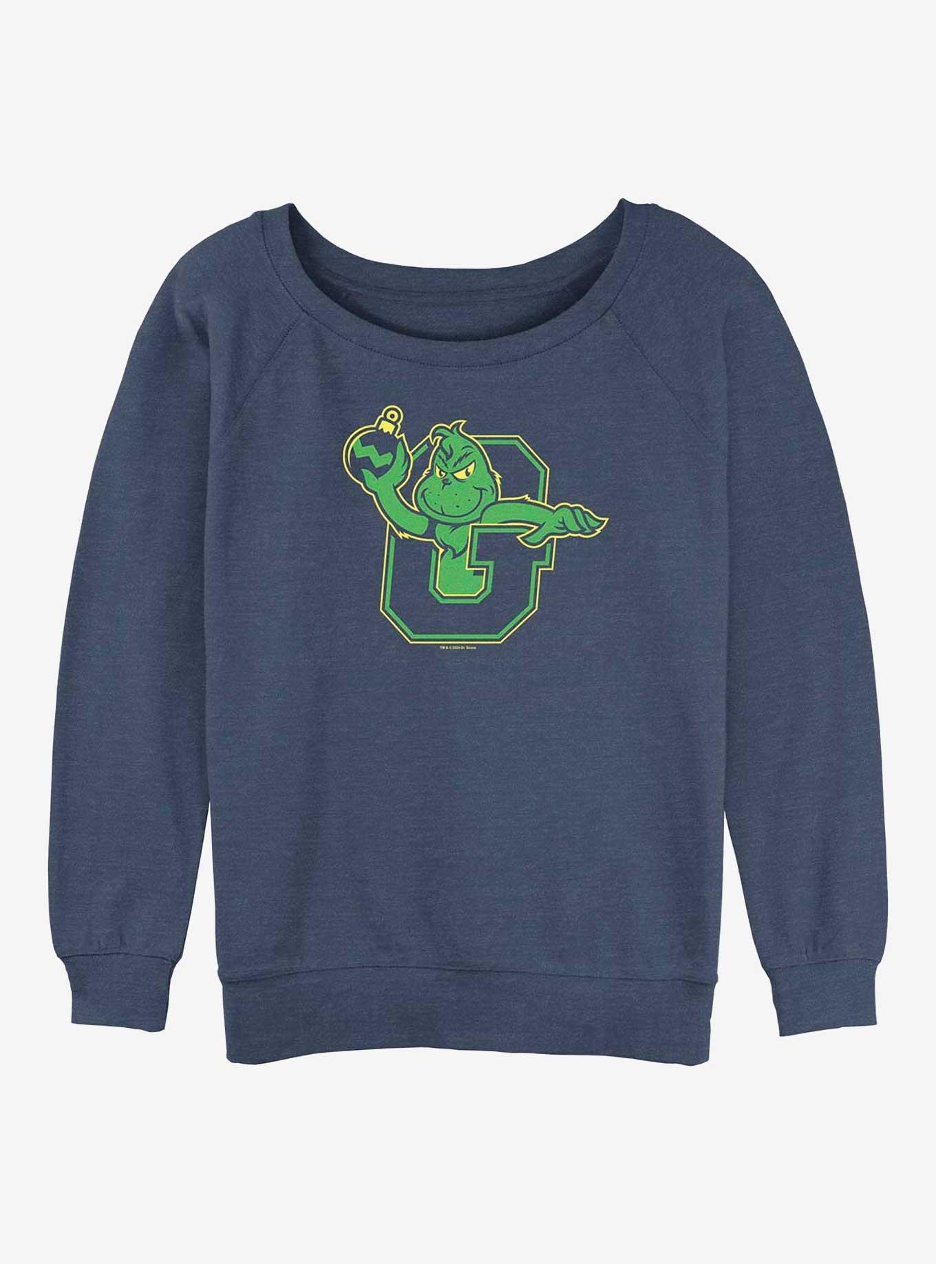 Dr Seuss Collegiate Grinch Womens Slouchy Sweatshirt, , hi-res