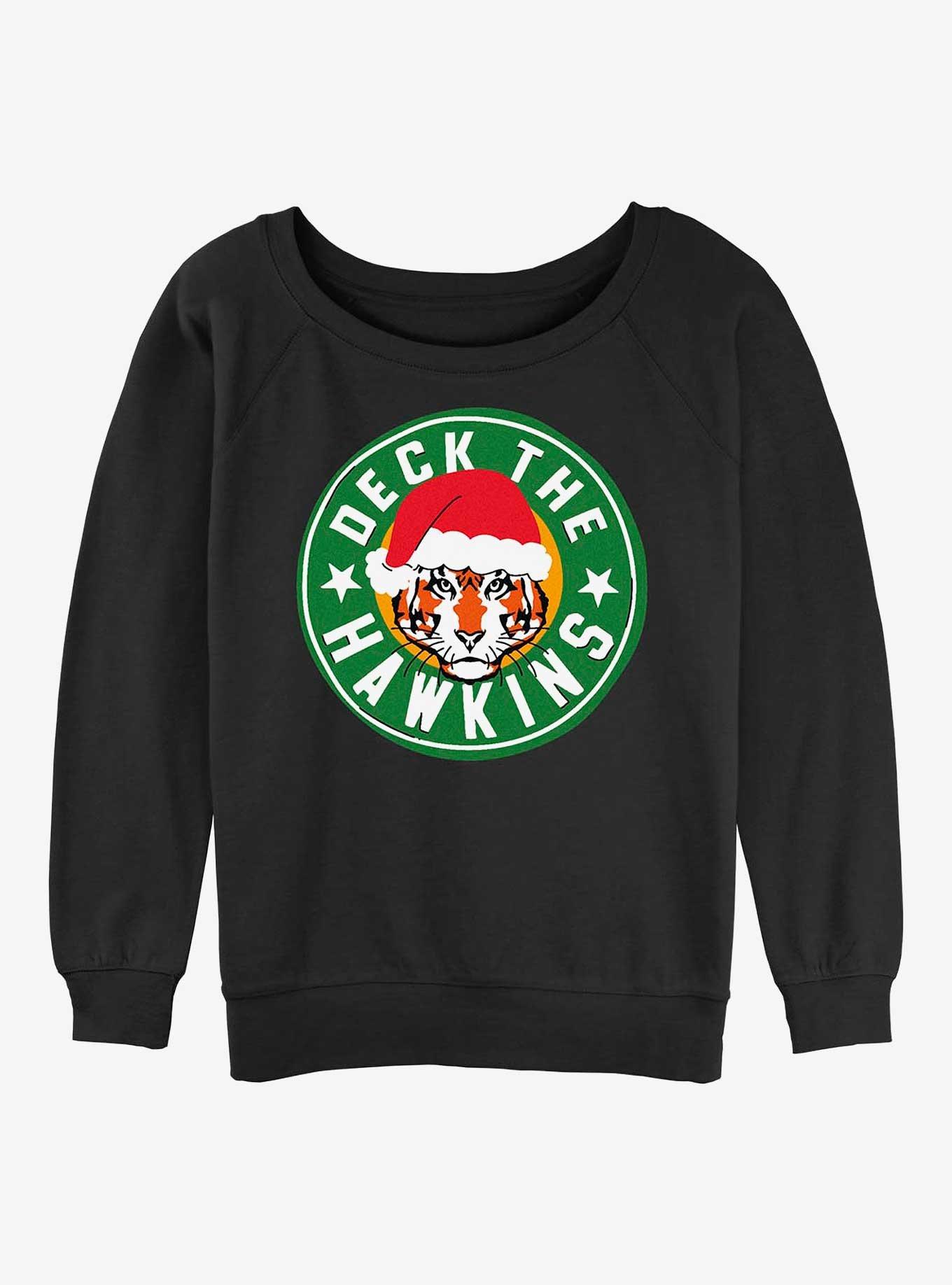 Stranger Things Deck The Hawkins Womens Slouchy Sweatshirt, BLACK, hi-res