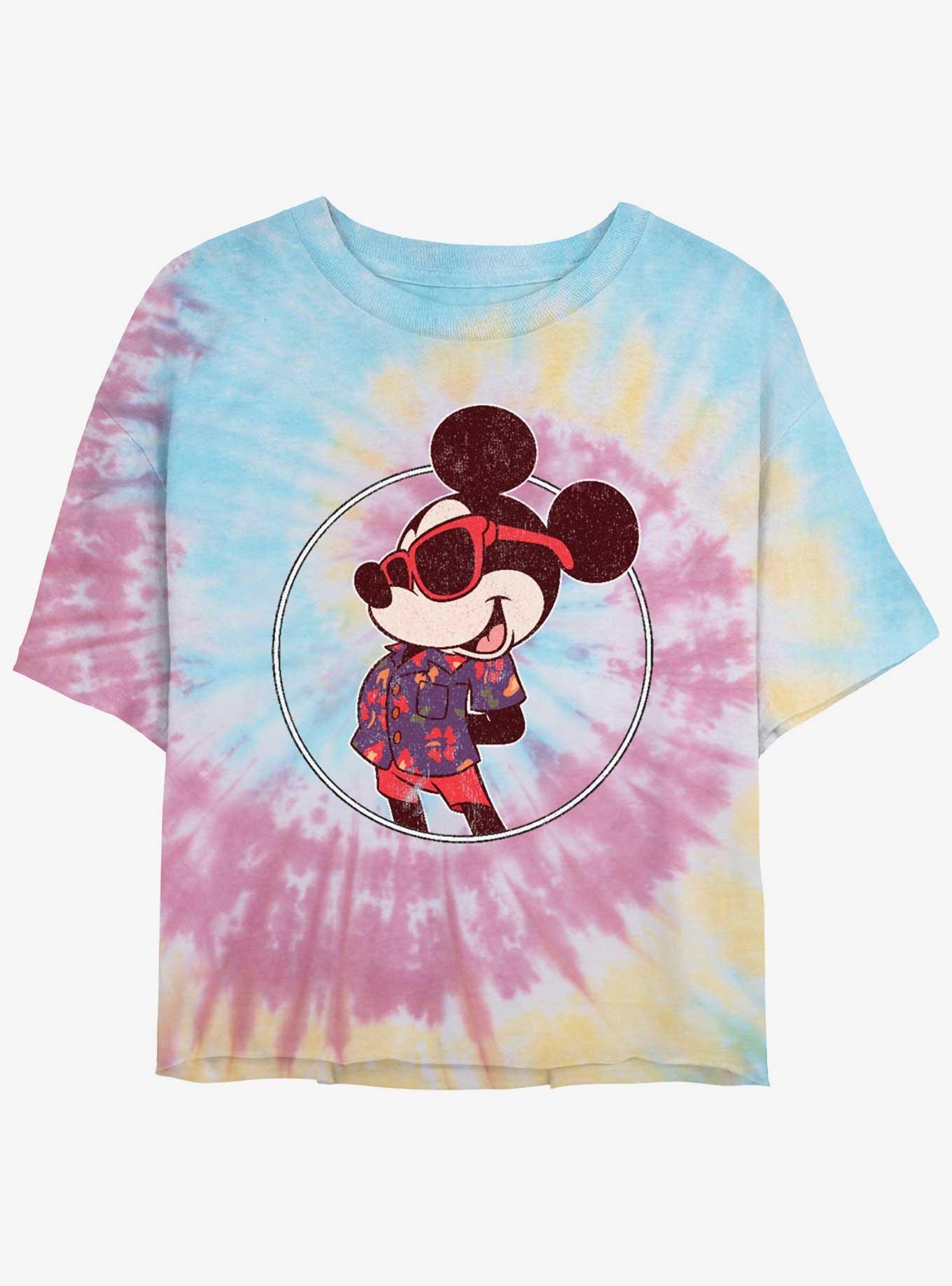 Disney Mickey Mouse Daddy Mickey Womens Tie-Dye Crop T-Shirt, BLUPNKLY, hi-res