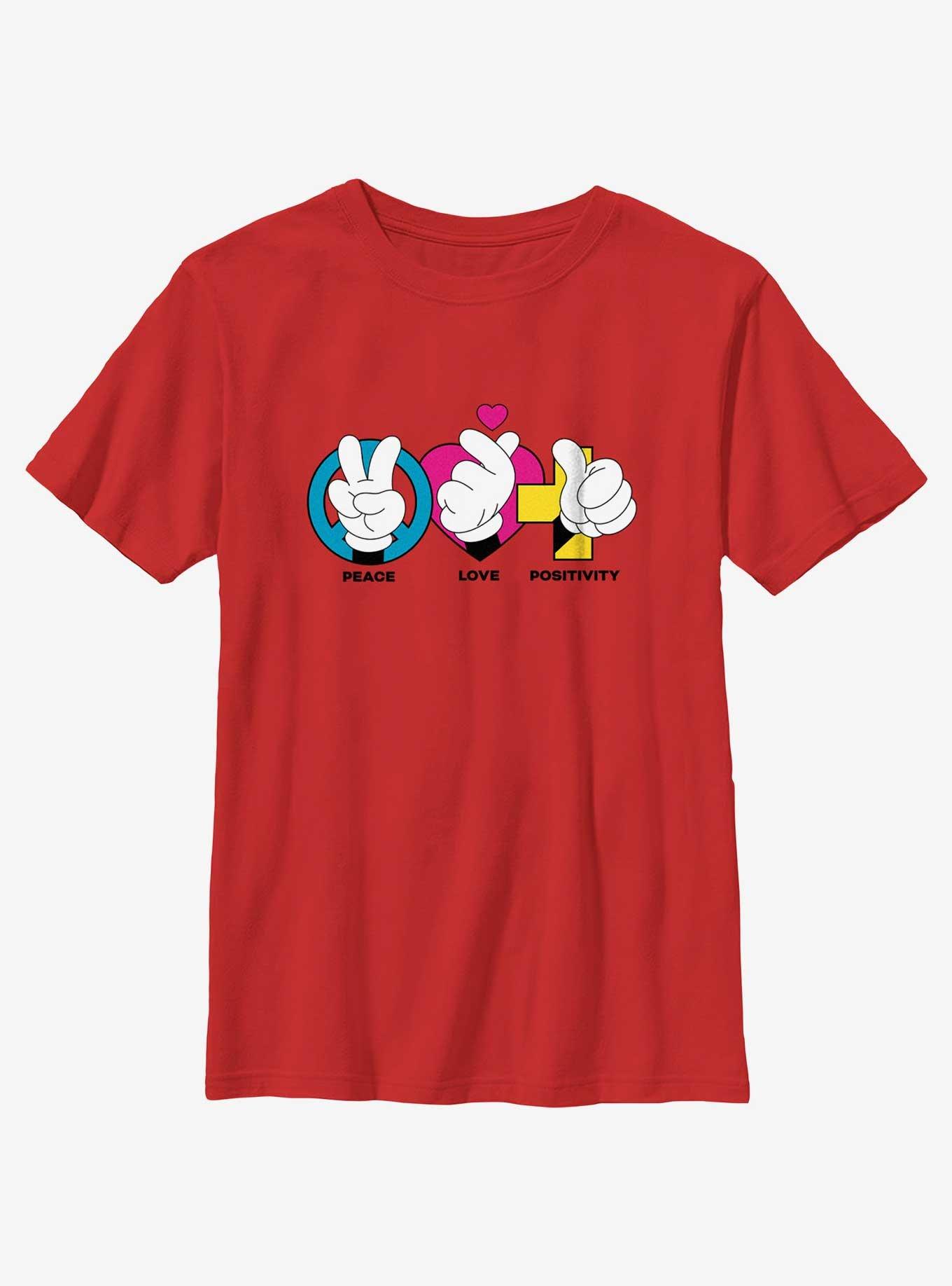 Disney Mickey Mouse Peace Love Positivity Youth T-Shirt, , hi-res