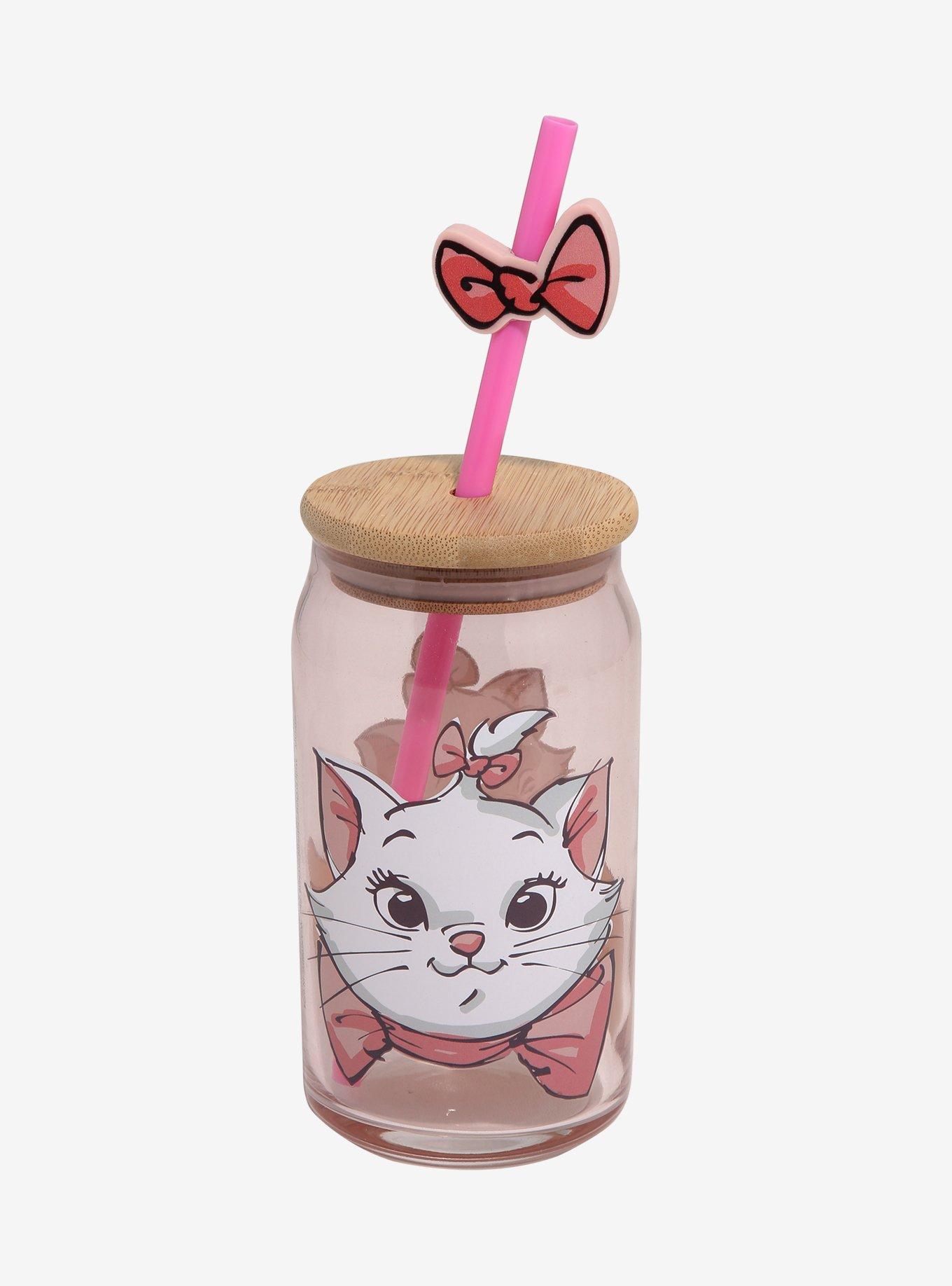 Disney The Aristocats Marie Pink Glass Tumbler with Straw Charm