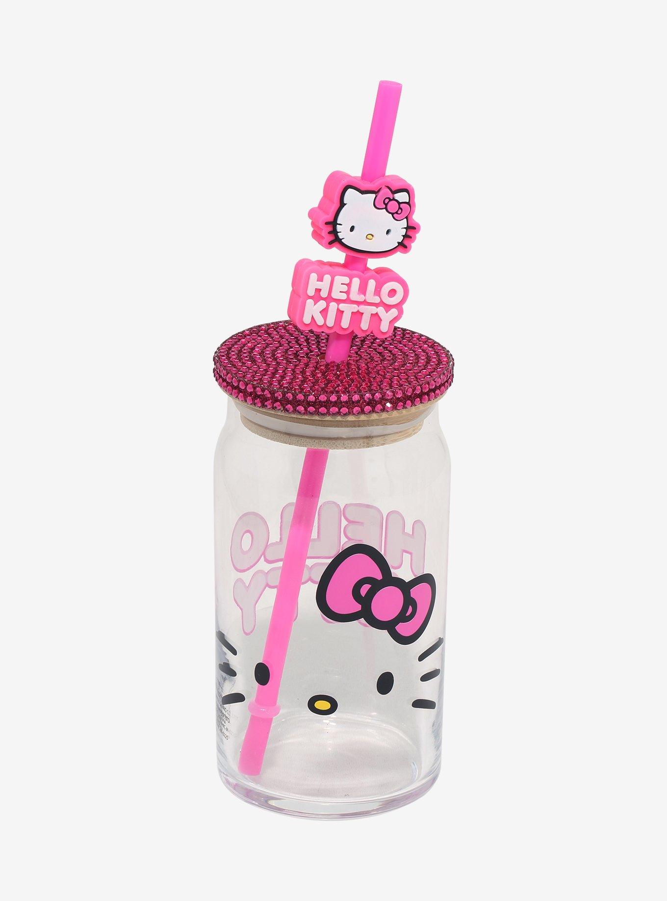 Sanrio Hello Kitty Rhinestone Glass Cup with Straw - BoxLunch Exclusive, , hi-res
