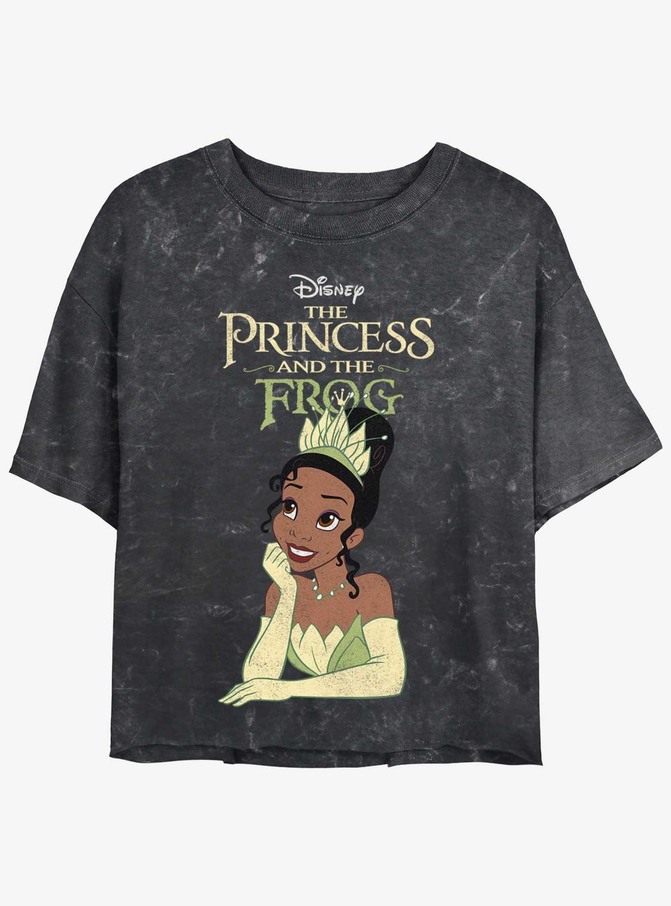 Disney The Princess and the Frog Tiana With Logo Womens Mineral Wash Crop T-Shirt, BLACK, hi-res