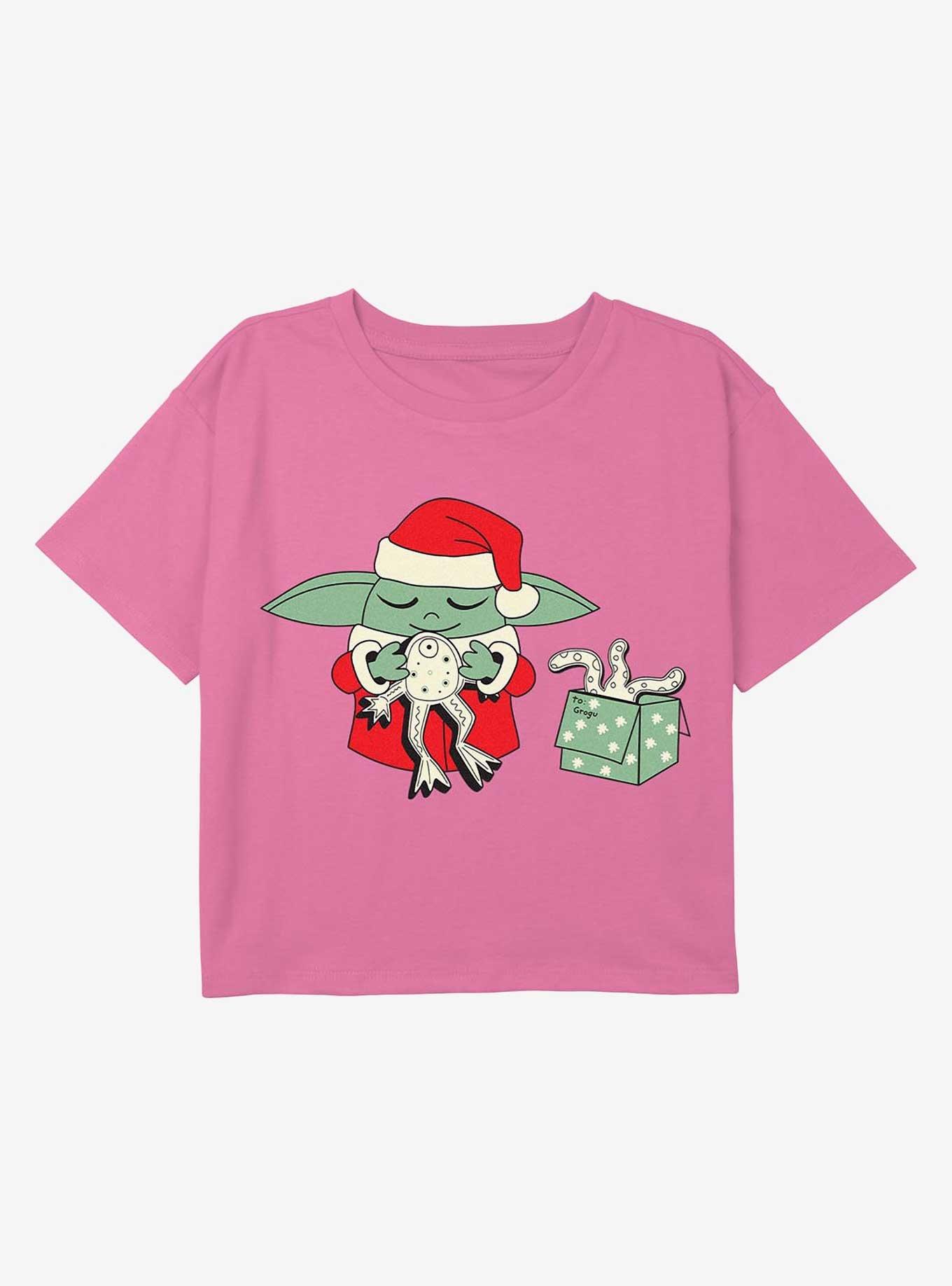 The Mandalorian Grogu Froggy Present Youth Girls Boxy Crop T-Shirt, PINK, hi-res