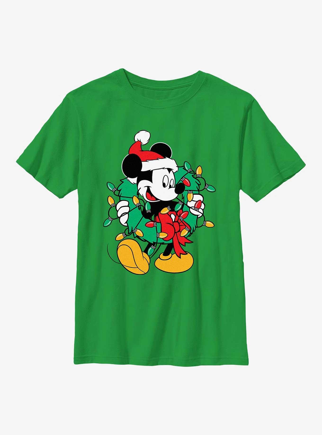 Mickey Mouse Mickey Santa Wreath Youth T-Shirt, , hi-res