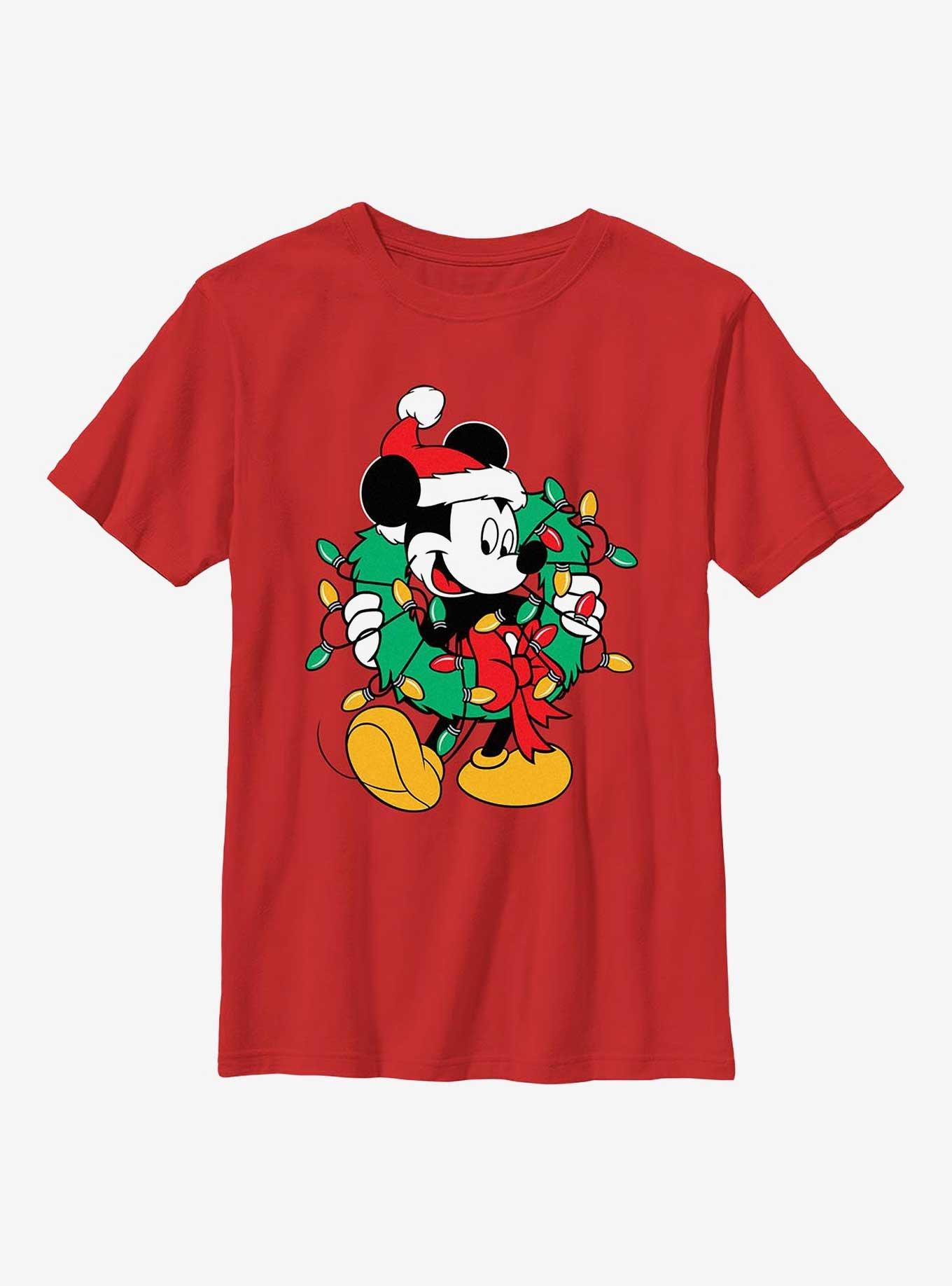 Mickey Mouse Mickey Santa Wreath Youth T-Shirt, , hi-res