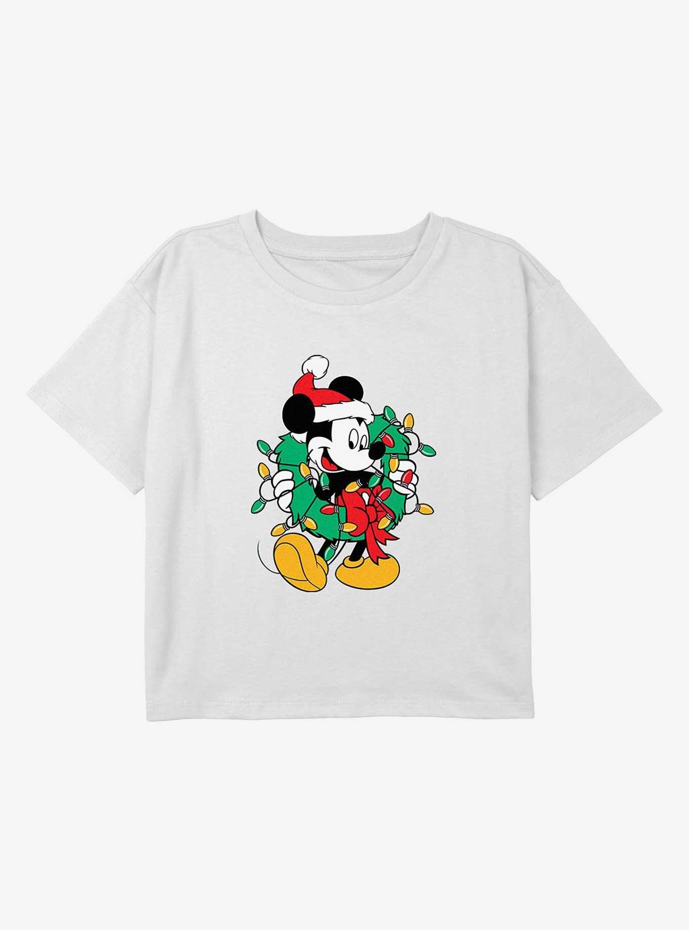 Mickey Mouse Mickey Santa Wreath Youth Girls Boxy Crop T-Shirt, , hi-res