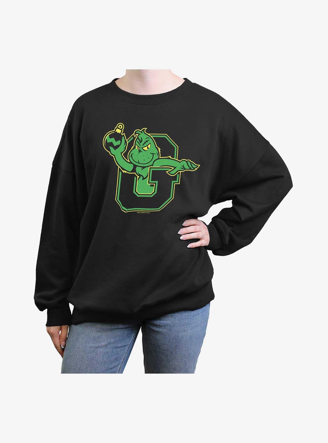 Dr Seuss Collegiate Grinch Womens Oversized Sweatshirt, BLACK, hi-res