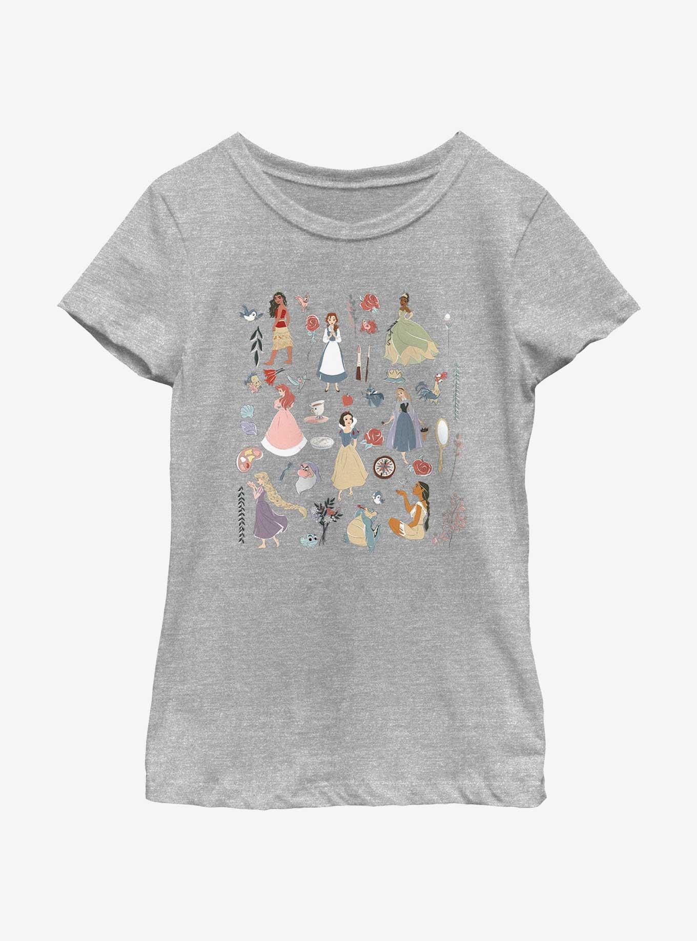 Disney Princesses Vintage Icons Youth Girls T-Shirt, , hi-res