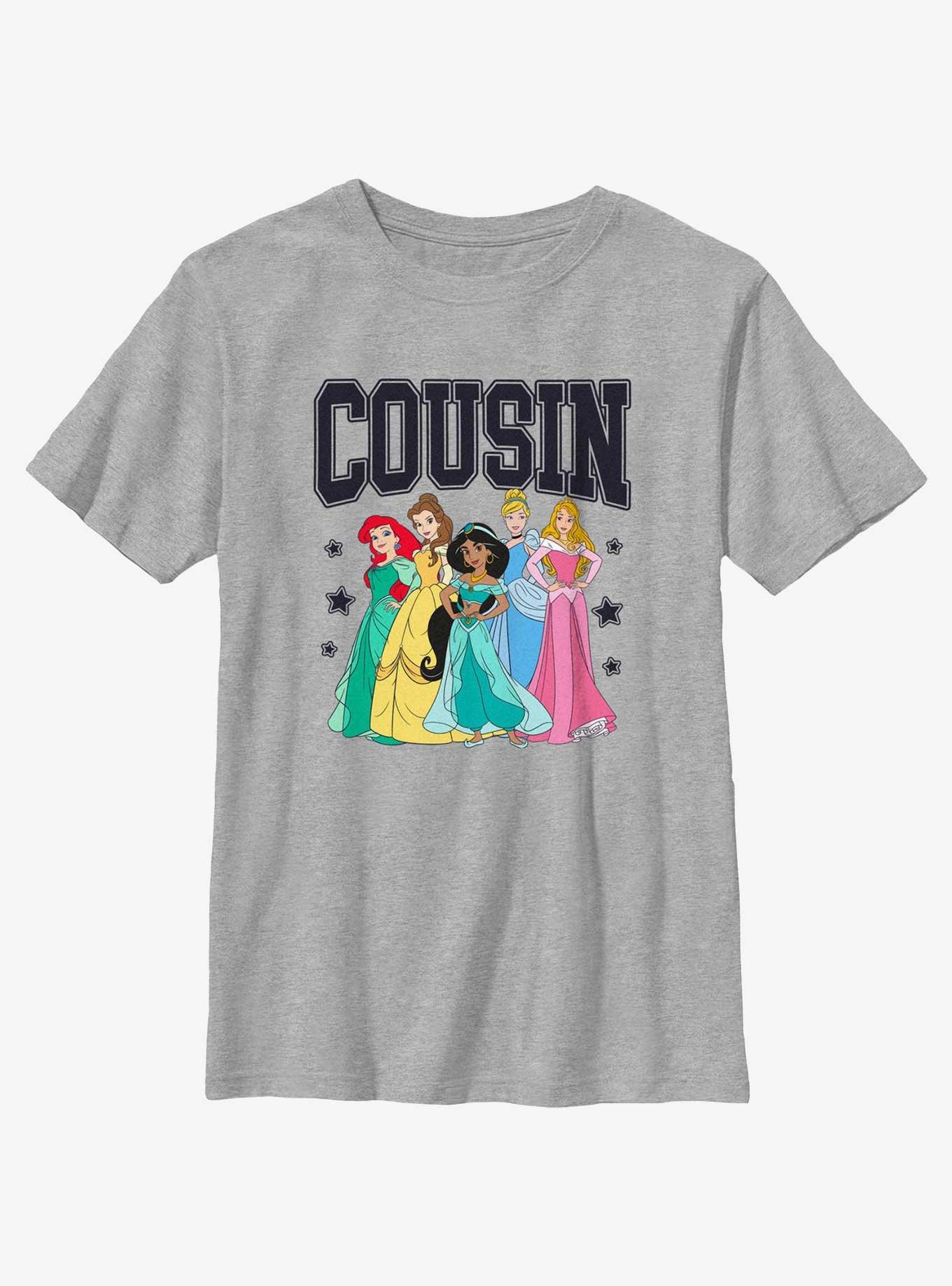 Disney Princesses Cousin Collegiate Family Set Youth T-Shirt, ATH HTR, hi-res