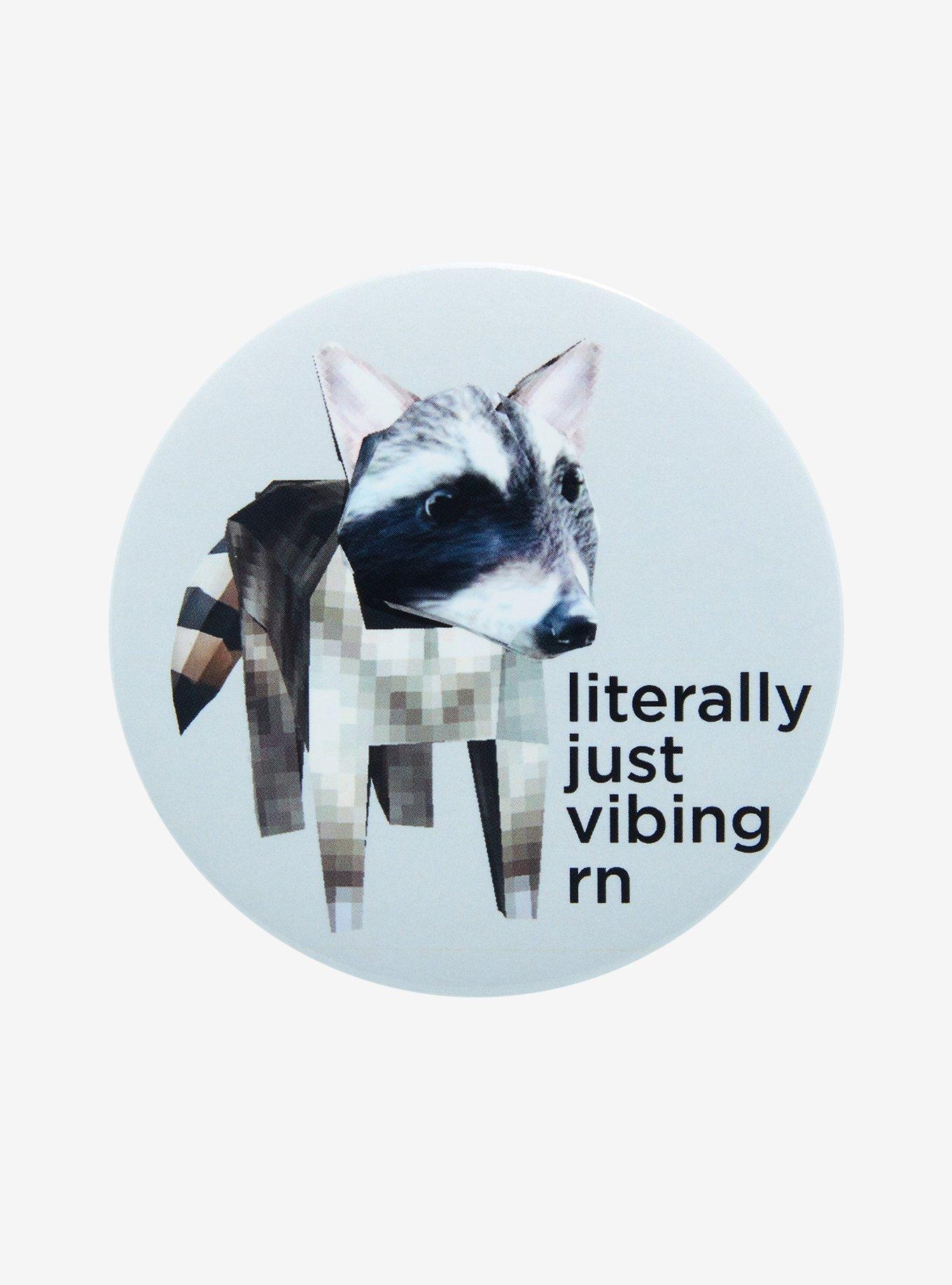 Raccoon Pixel Just Vibing 3 Inch Button, , hi-res