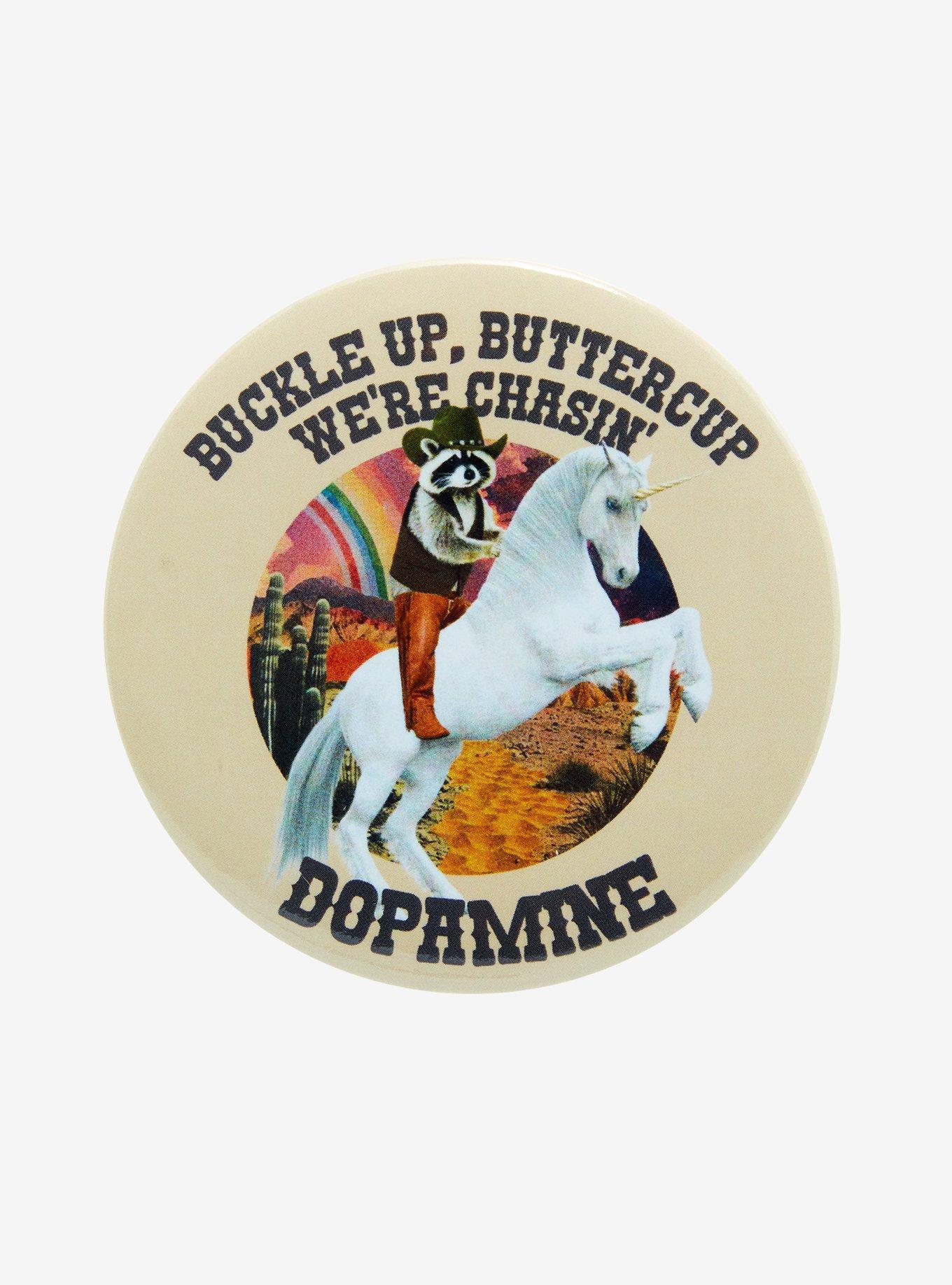 Raccoon Unicorn Chasing 3 Inch Button, , hi-res