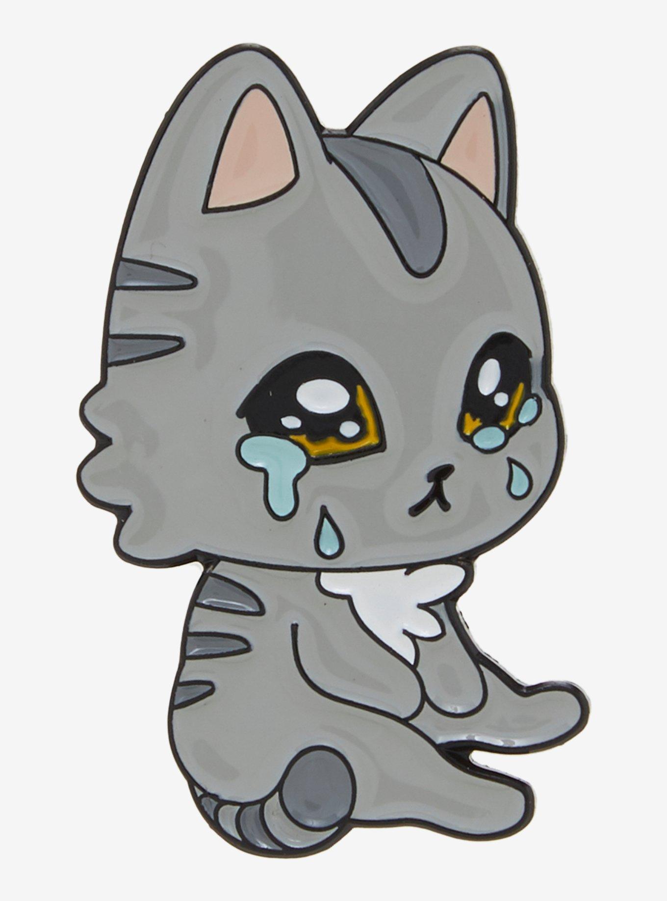 Crying Cat Enamel Pin, , hi-res