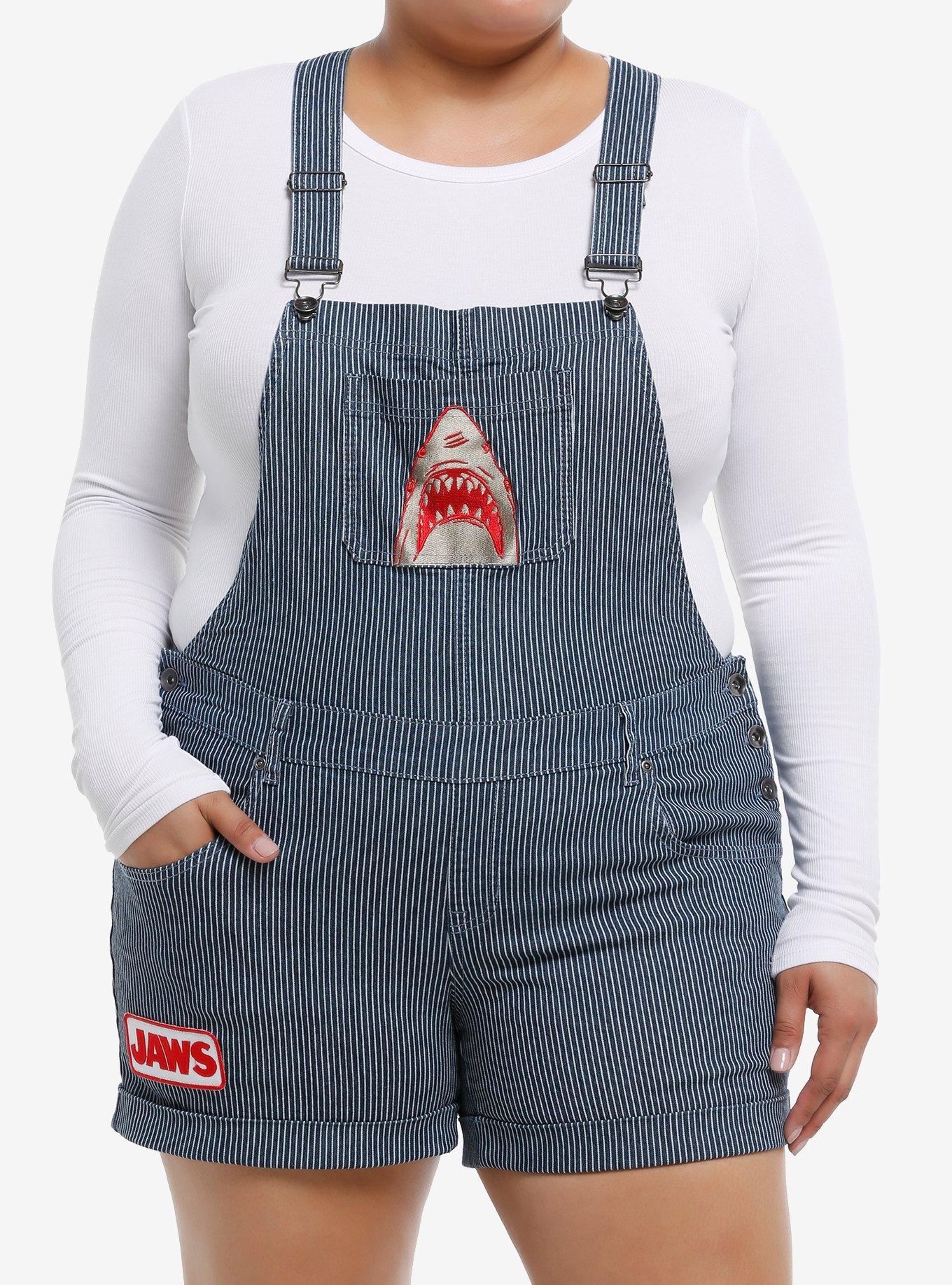 Her Universe Jaws Shark Pinstripe Shortalls Plus Size, , hi-res