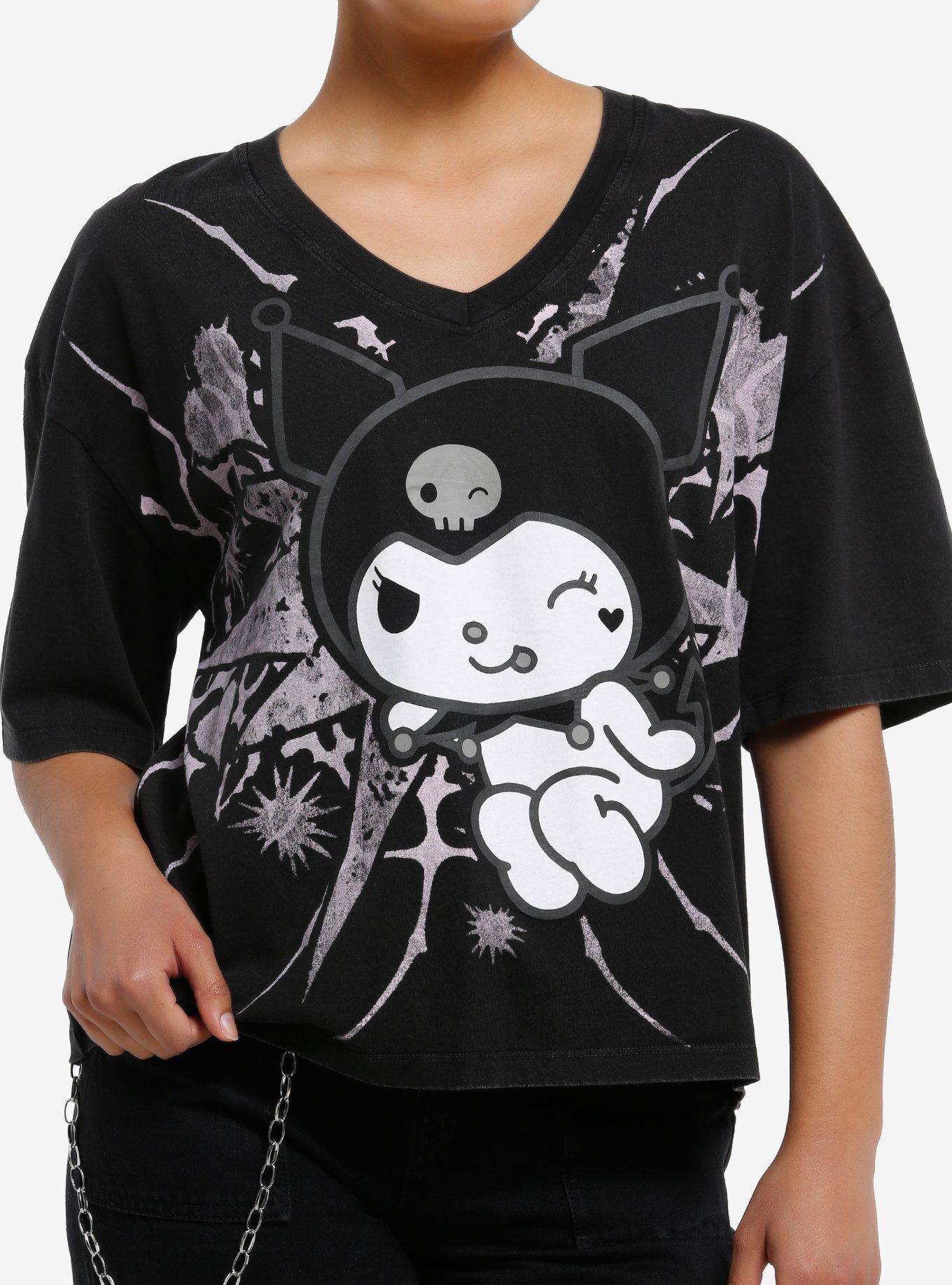 Kuromi Black & White V-Neck Girls T-Shirt, , hi-res