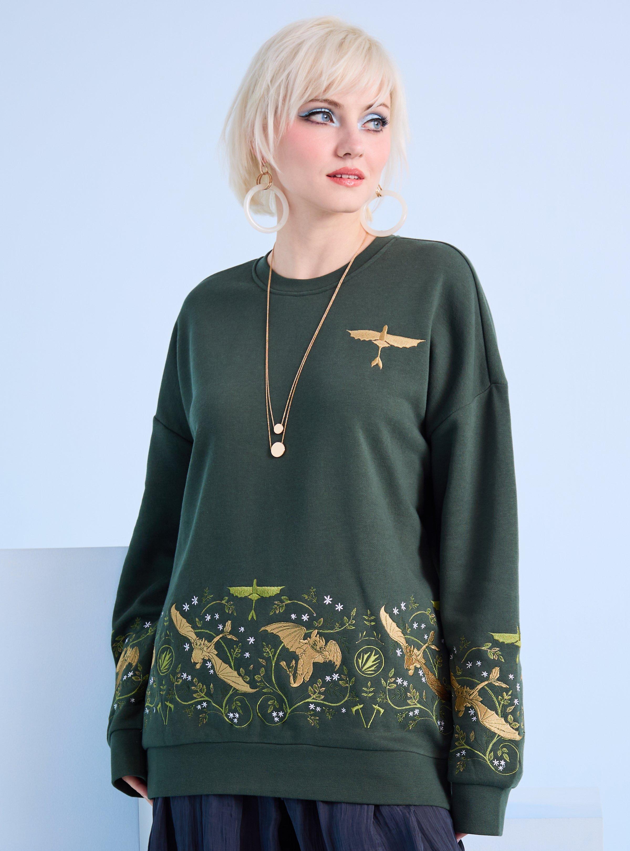 DreamWorks How To Train Your Dragon Toothless Floral Embroidered Crewneck - BoxLunch Exclusive, , hi-res
