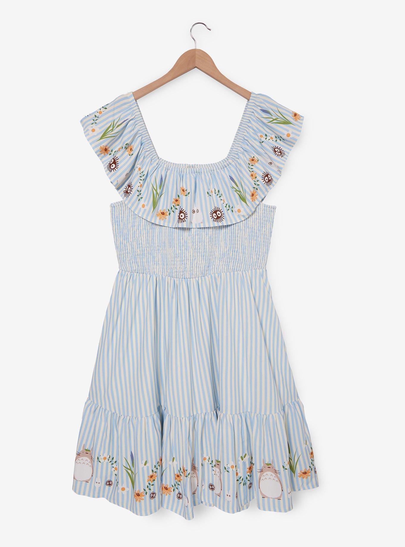 Studio Ghibli® My Neighbor Totoro Striped Floral Icons Ruffle Plus Size Smock Dress - BoxLunch Exclusive, , hi-res