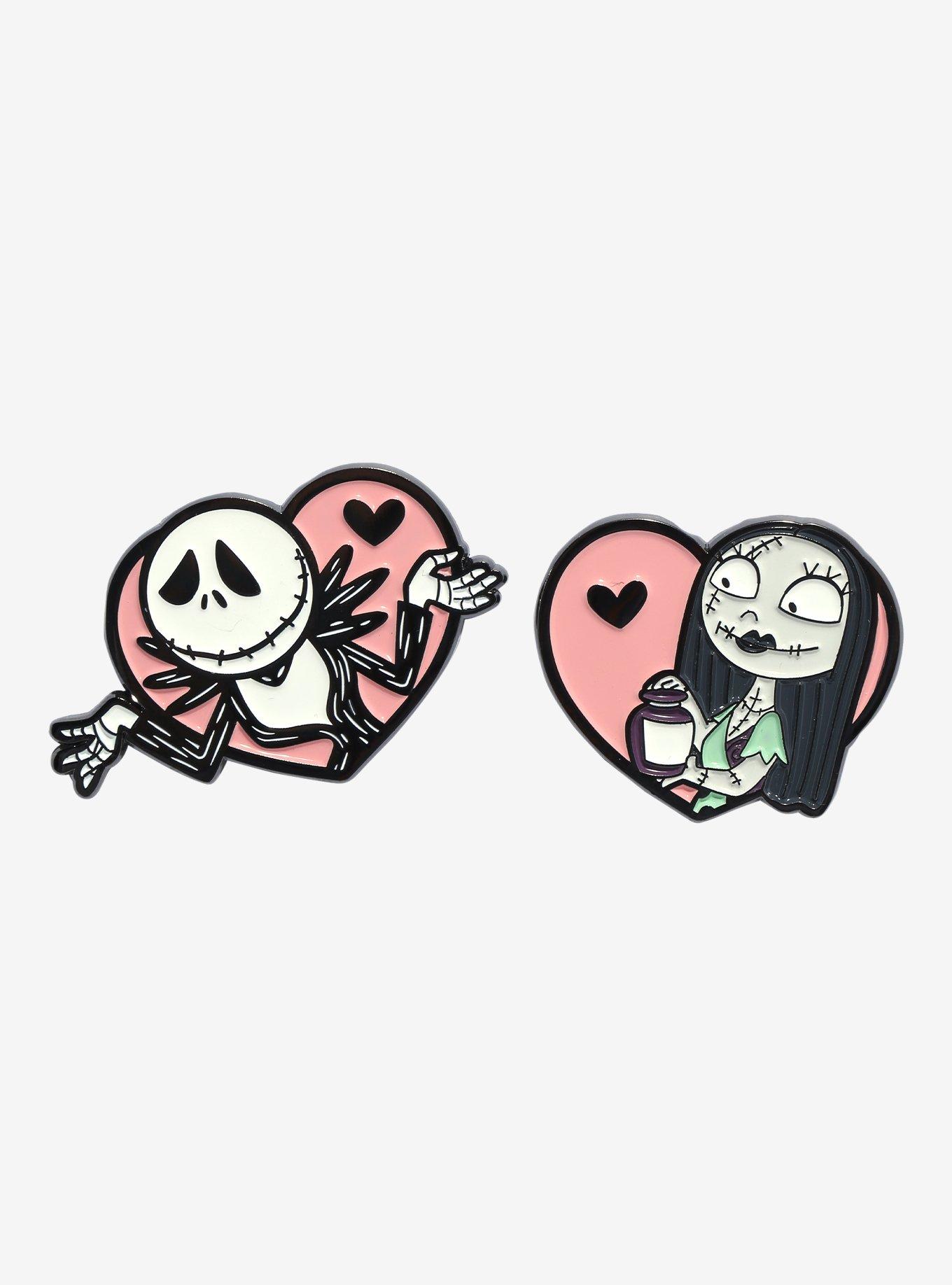 The Nightmare Before Christmas Jack & Sally Heart Enamel Pin Set, , hi-res