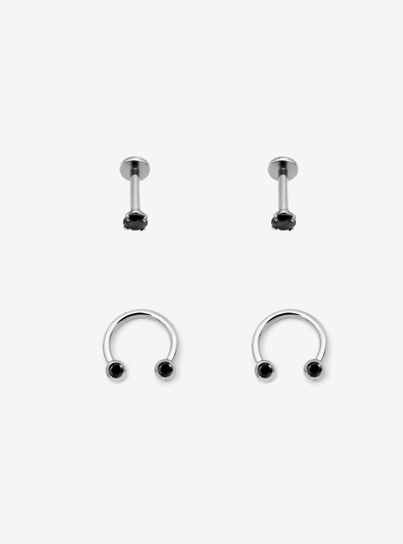 16G Steel Labret Stud & Circular Barbell 4 Pack, , hi-res