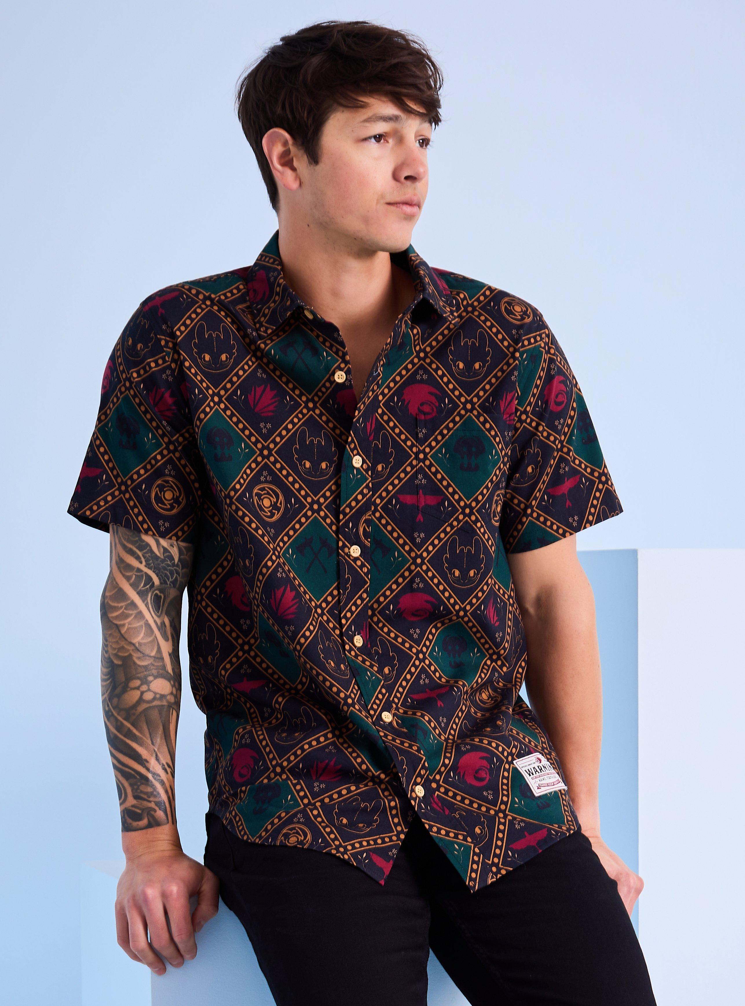 DreamWorks How to Train Your Dragon Toothless Icons Allover Print Woven Button-Up - BoxLunch Exclusive