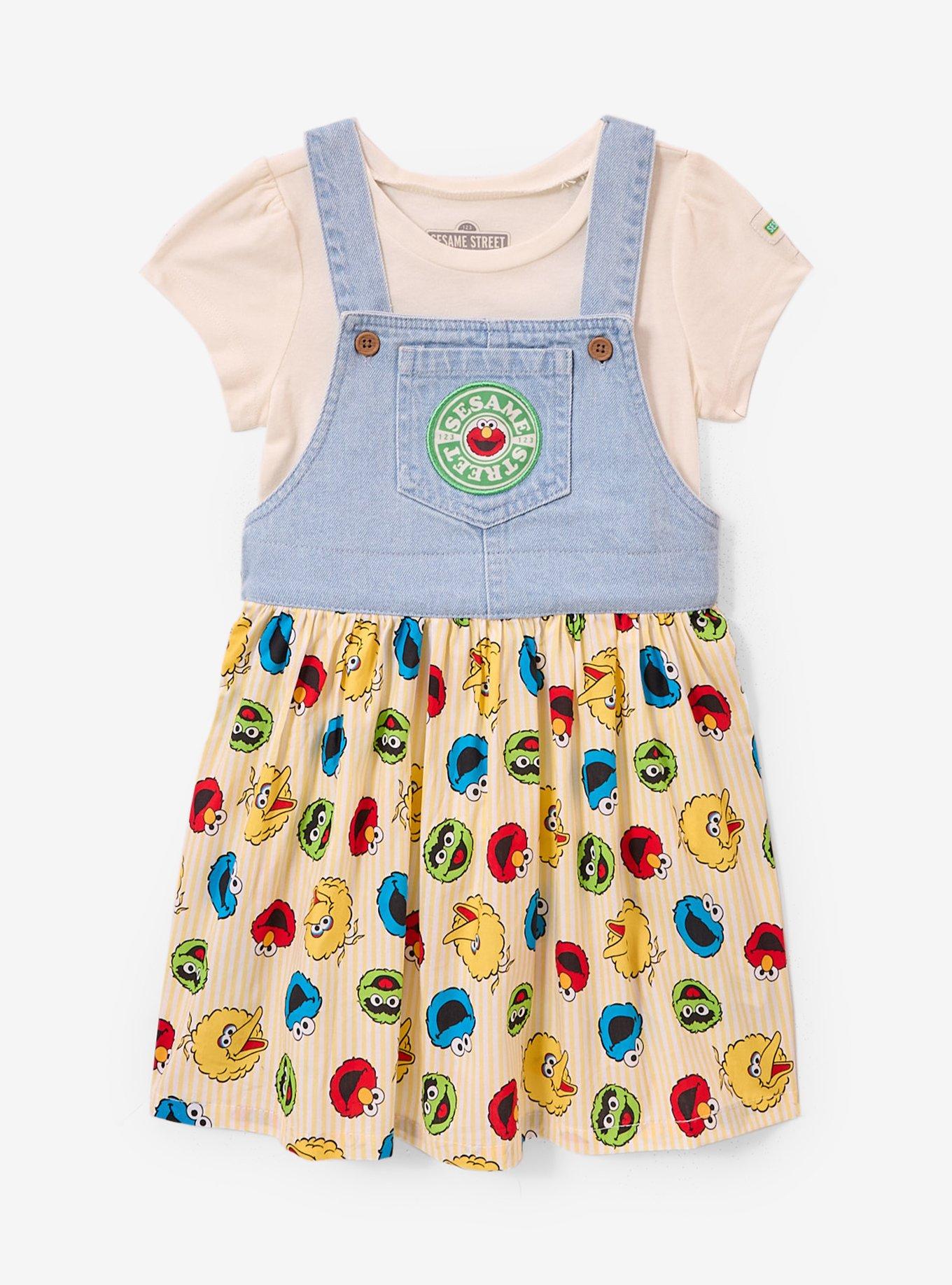 Sesame Street Elmo and Friends Denim Toddler Dress & T-Shirt Set — BoxLunch Exclusive, , hi-res