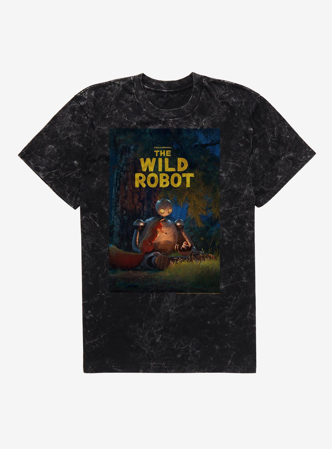 The Wild Robot Movie Poster Mineral Wash T-Shirt, BLACK MINERAL WASH, hi-res