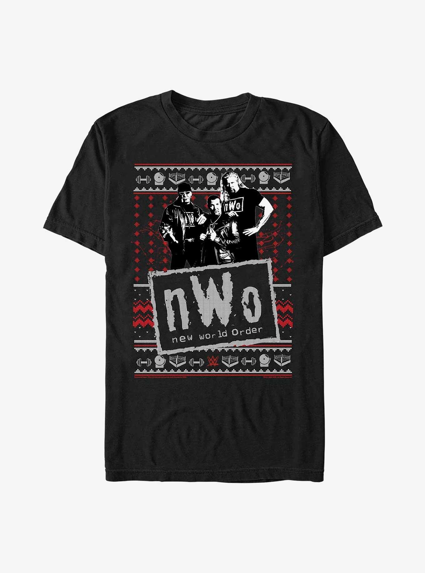 WWE NWO Ugly Sweater Pattern T-Shirt, BLACK, hi-res
