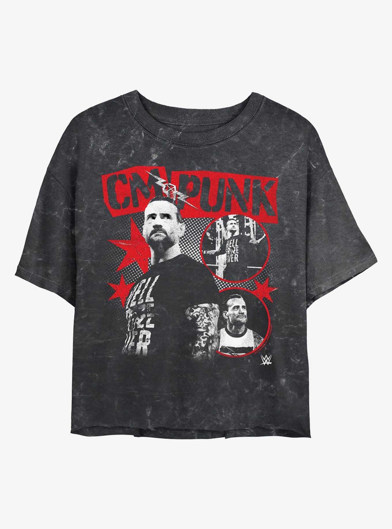 WWE CM Punk Poster Mineral Wash Womens Crop T-Shirt, BLACK, hi-res